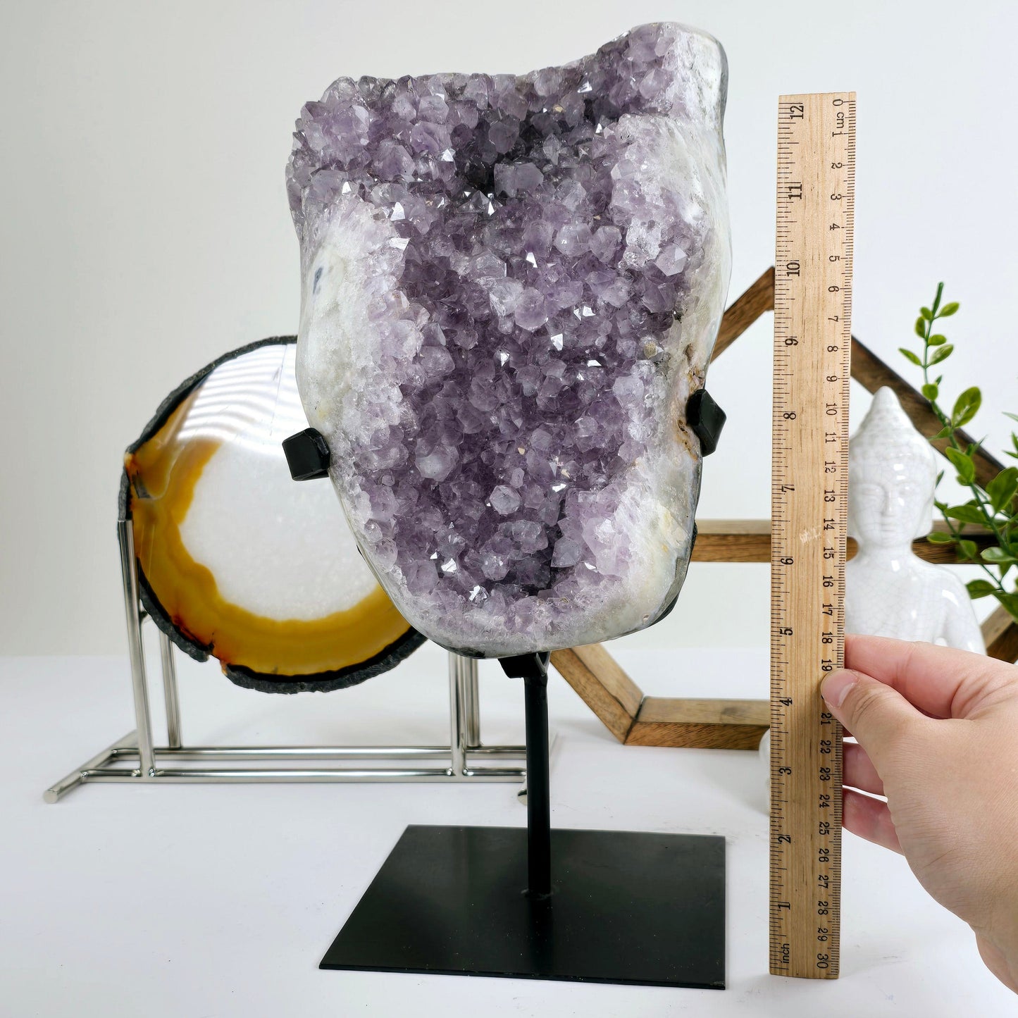 Amethyst - Large Crystal Cluster on Metal Stand #2 with ruler for size reference