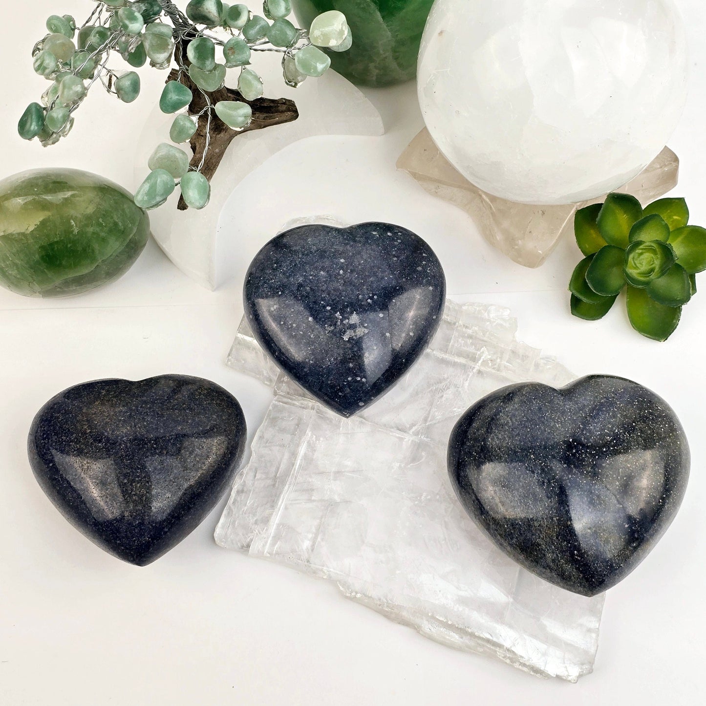 Lazulite Crystal Heart - You Choose all variants with props and plants in the background