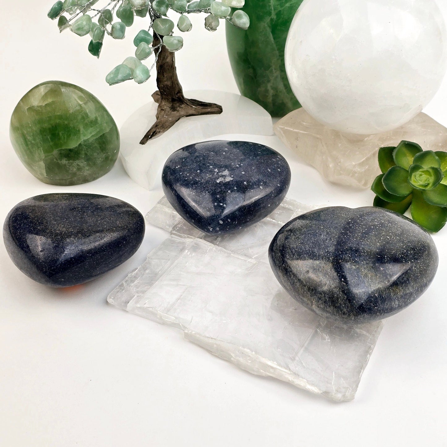 Lazulite Crystal Heart - You Choose side view all variants