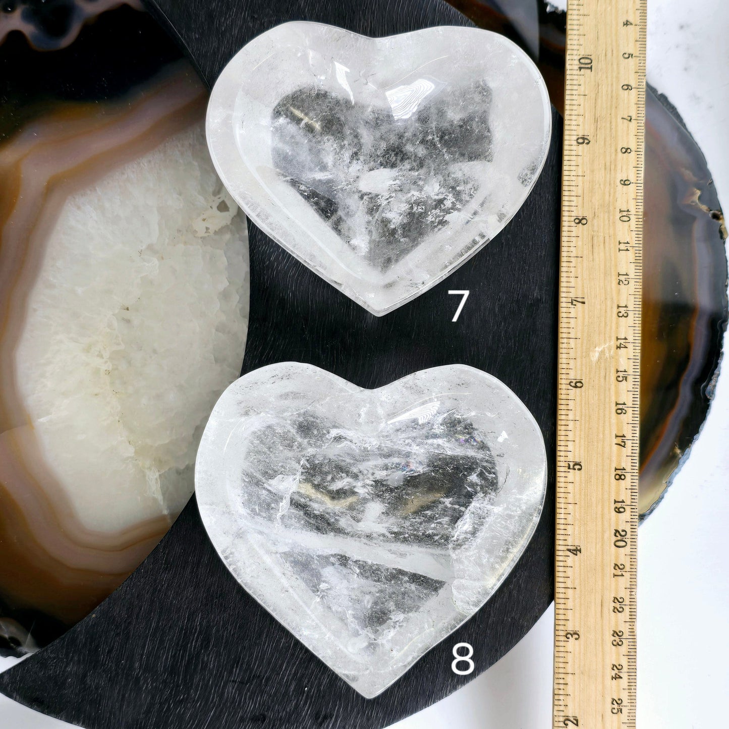 Crystal Quartz Heart Dish - You Choose #1 variants 7 and 8 labeled with ruler for size reference