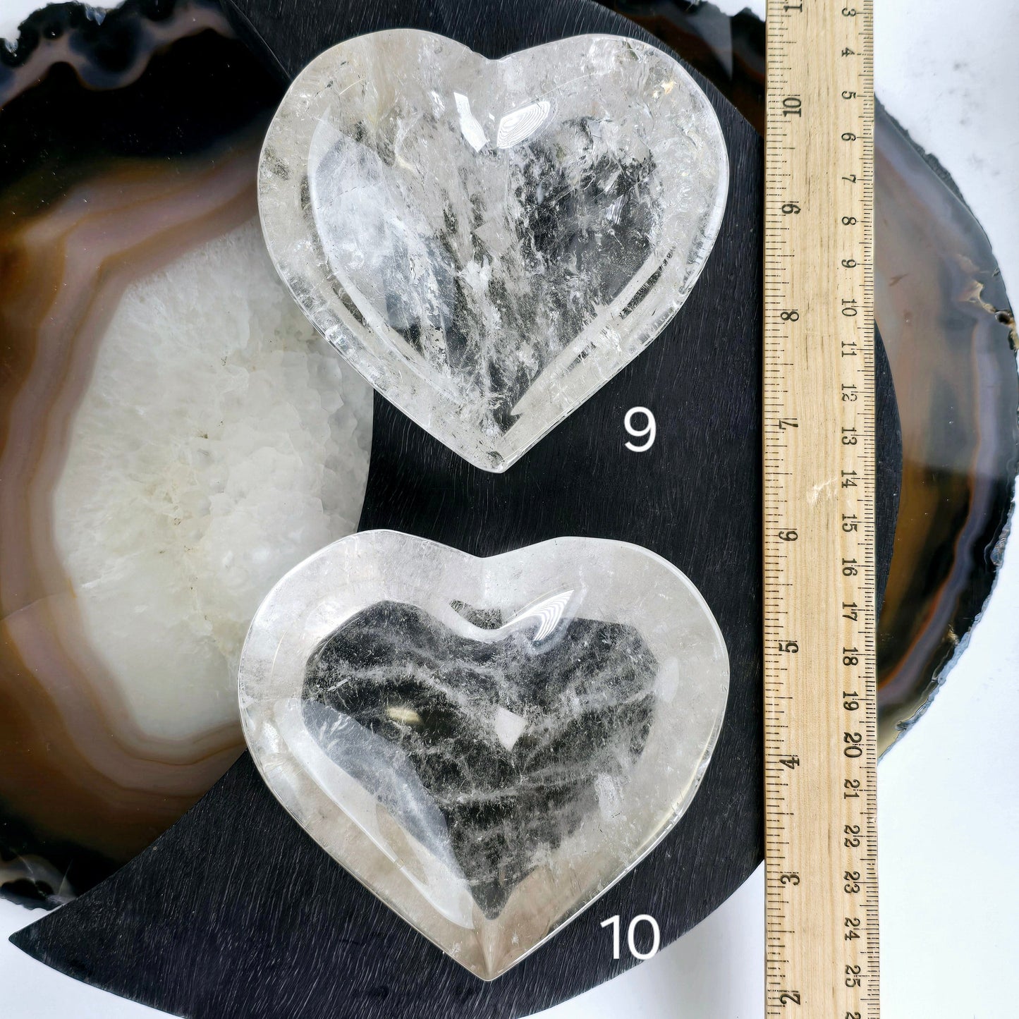 Crystal Quartz Heart Dish - You Choose #1 variants 9 and 10 labeled with ruler for size reference