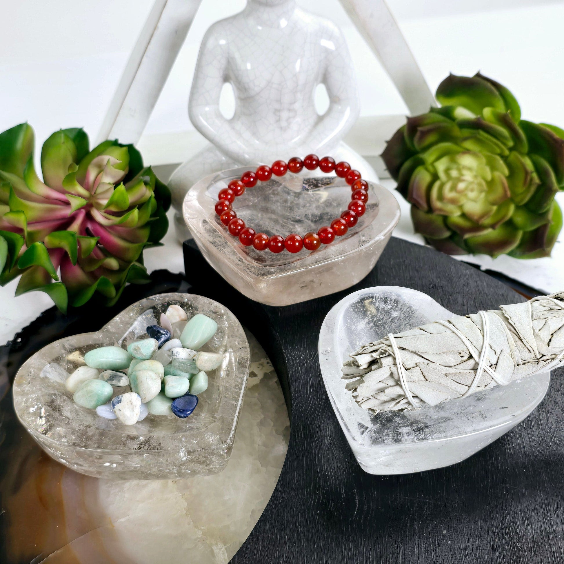 Crystal Quartz Heart Dish - You Choose #1 three dishes shown being used
