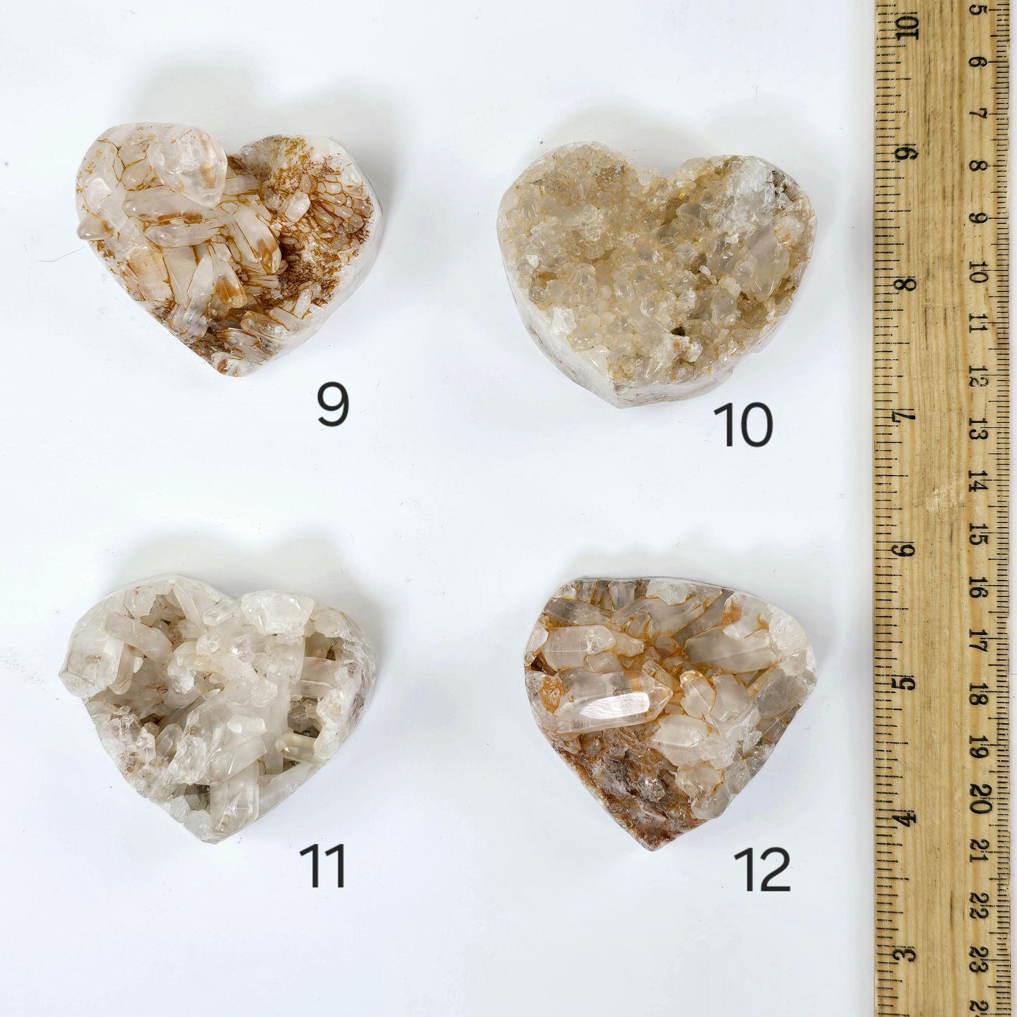 Tangerine Quartz Polished Crystal Cluster Heart - You Choose #2 variants 9, 10, 11, and 12 labeled with ruler for size reference