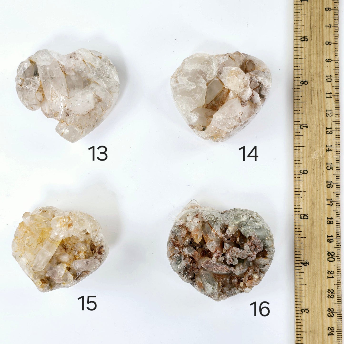 Tangerine Quartz Polished Crystal Cluster Heart - You Choose #2 variants 13, 14, 15, and 16 labeled with ruler for size reference