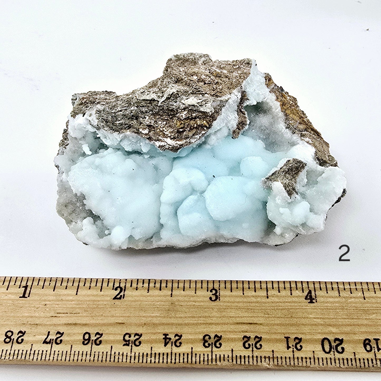 Blue Aragonite Crystal Cluster on Matrix - YOU CHOOSE #4 variant 2 labeled with ruler for size reference