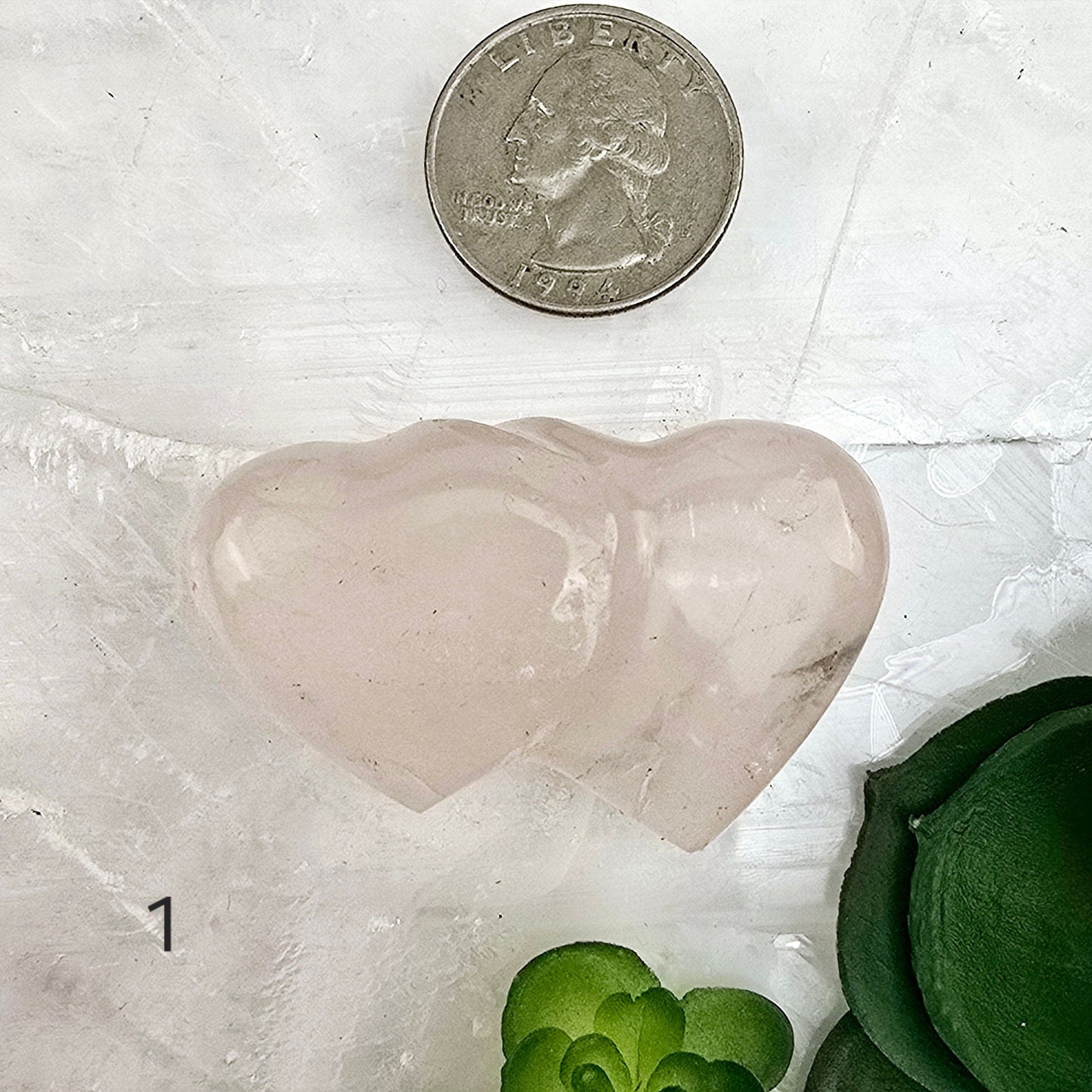 Rose Quartz Double Hearts Crystal Carving - You Choose variant 1 labeled with quarter for size reference