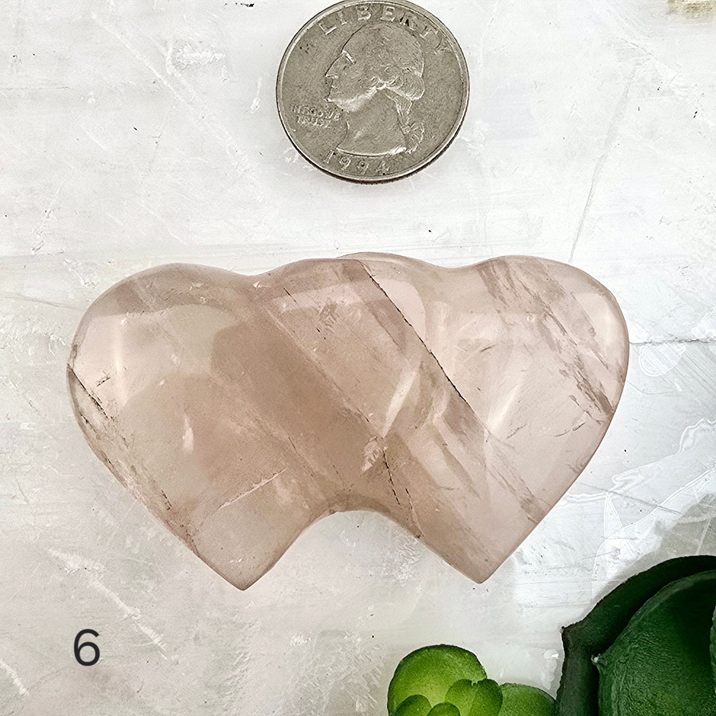 Rose Quartz Double Hearts Crystal Carving - You Choose variant 6 labeled with quarter for size reference