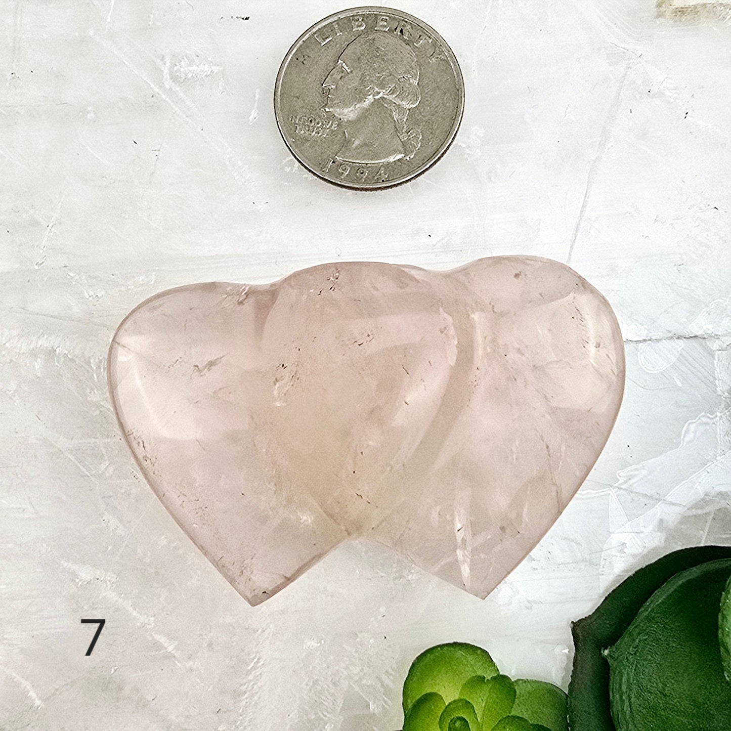 Rose Quartz Double Hearts Crystal Carving - You Choose variant 7 labeled with quarter for size reference