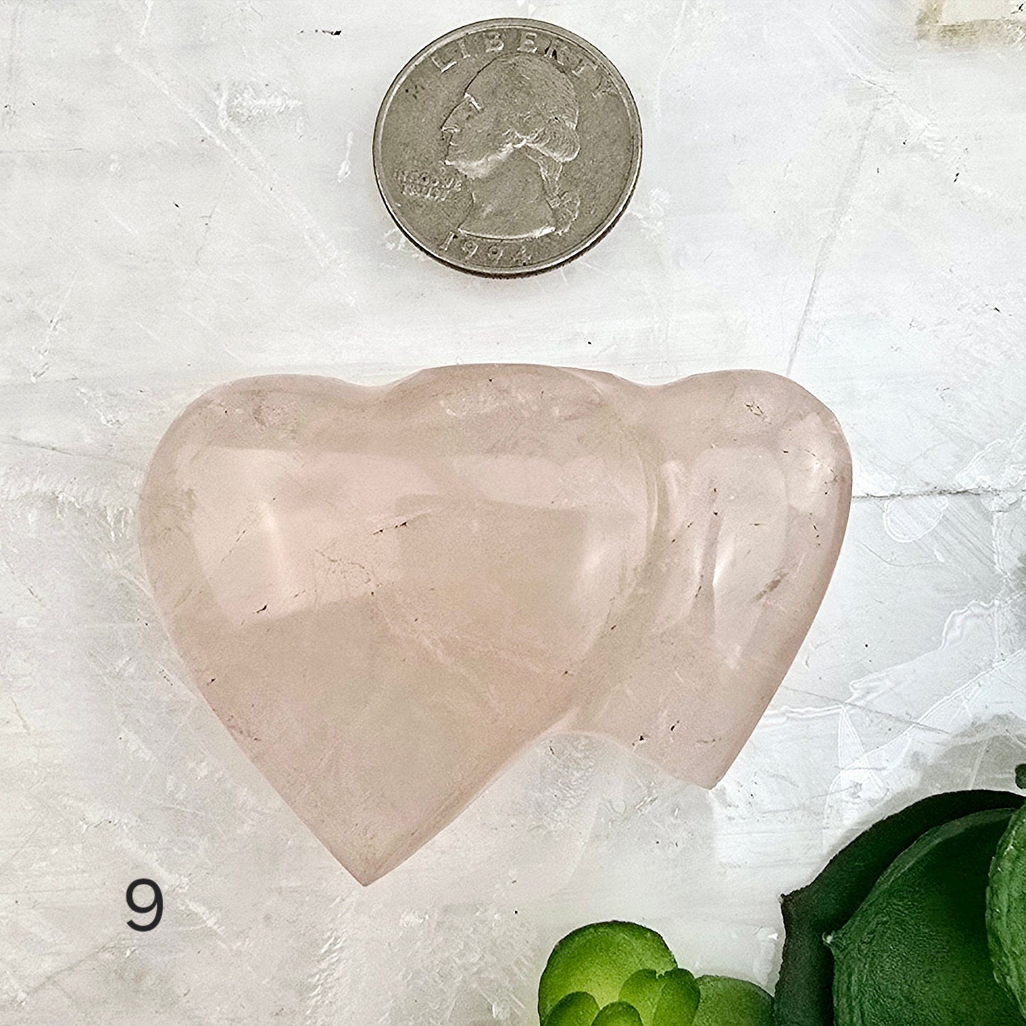 Rose Quartz Double Hearts Crystal Carving - You Choose variant 9 labeled with quarter for size reference