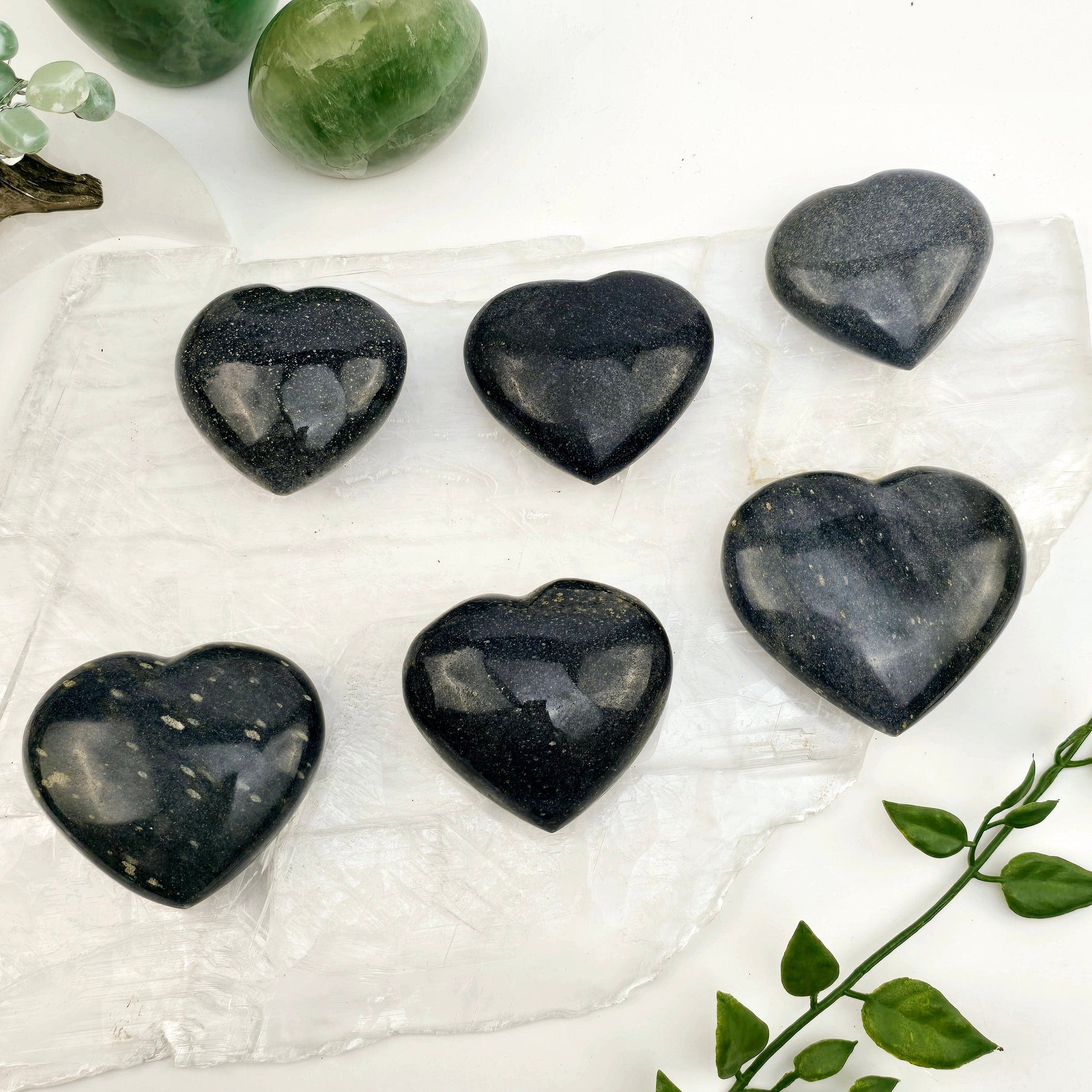 Lazulite Crystal Heart - By Weight both variants on selenite platter with props and plants