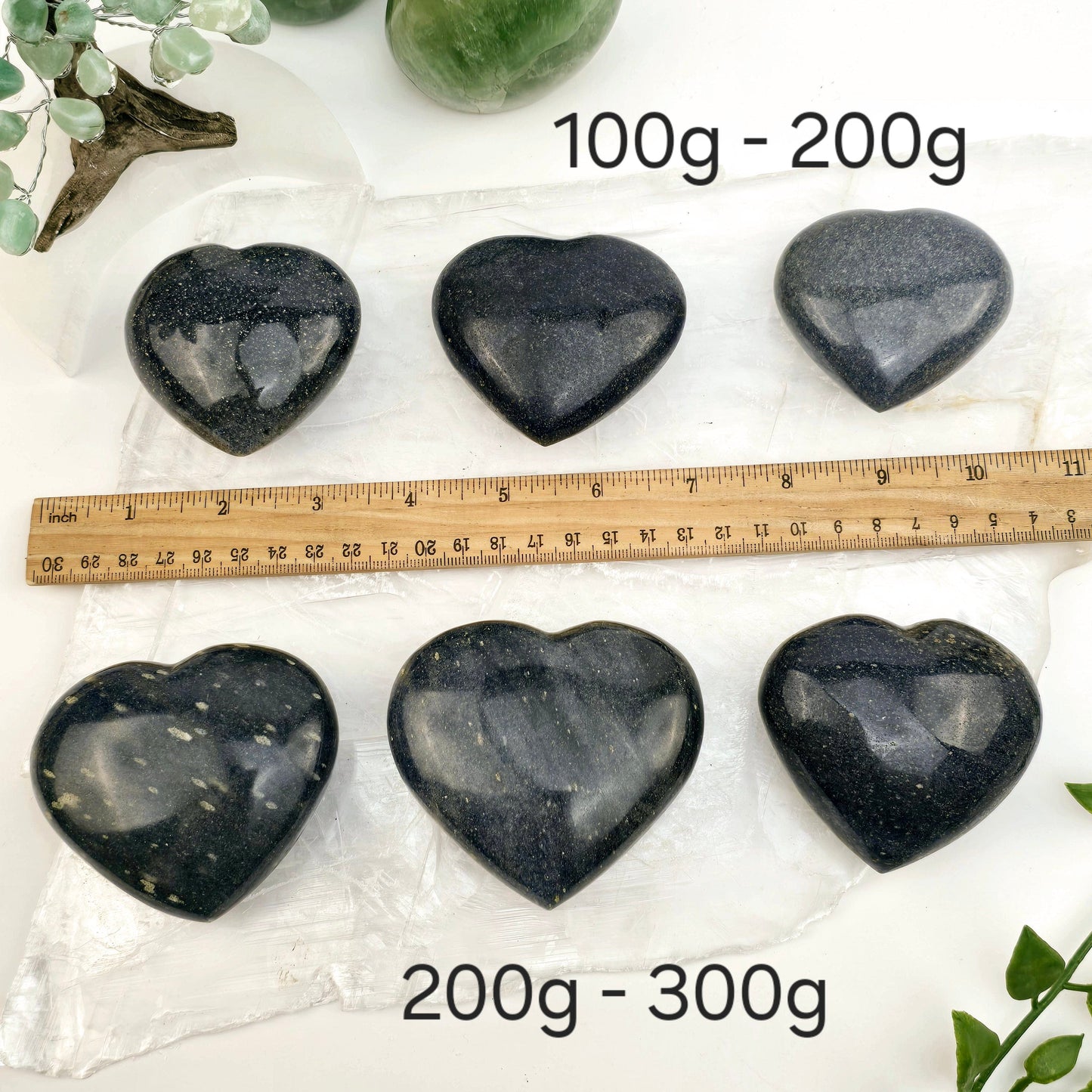 Lazulite Crystal Heart - By Weight both weight variants with ruler for size reference labeled
