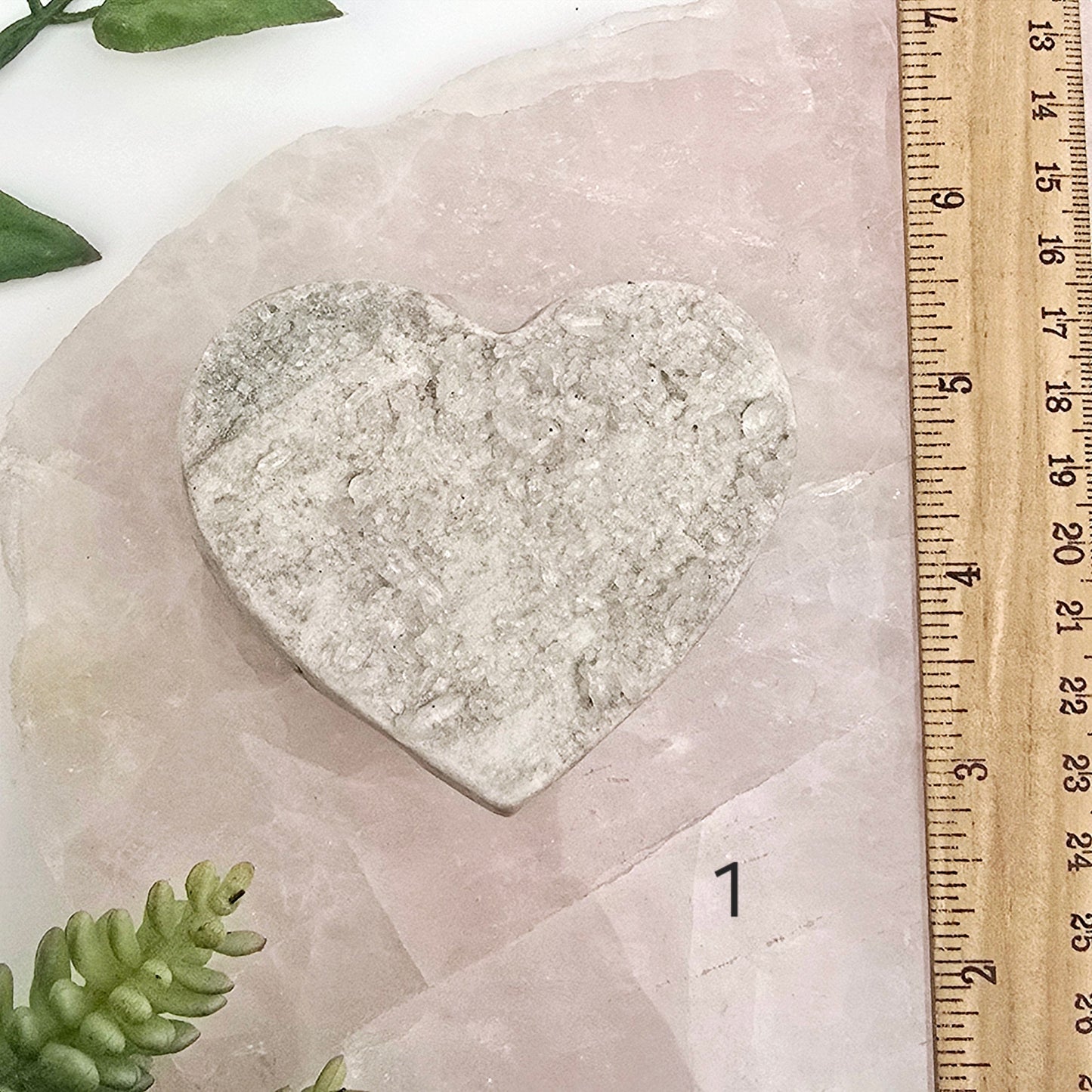 Crystal Quartz Cluster Polished Heart - You Choose #1 variant 1 labeled with ruler for size reference