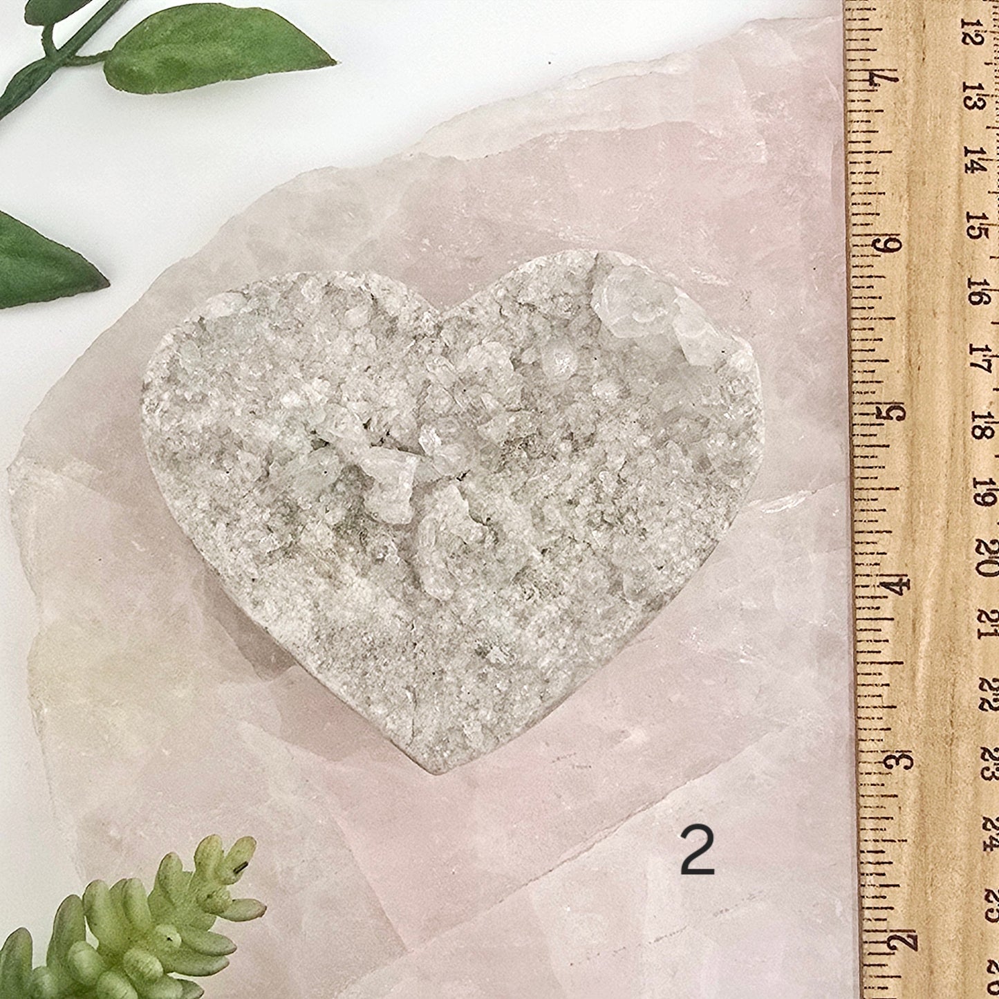 Crystal Quartz Cluster Polished Heart - You Choose #1 variant 2 labeled with ruler for size reference