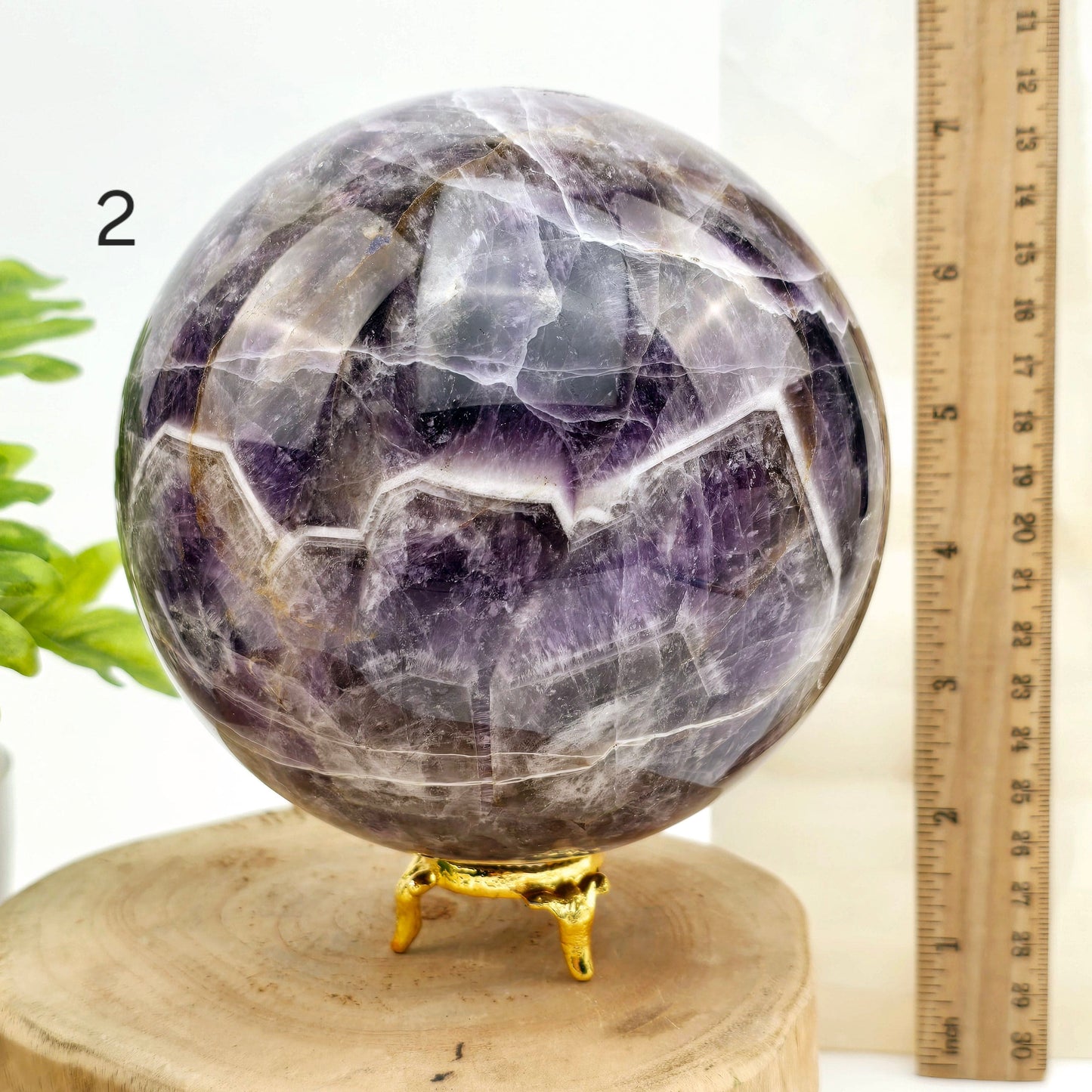 Chevron Amethyst Crystal Sphere YOU CHOOSE #1 variant 2 labeled with ruler for size reference