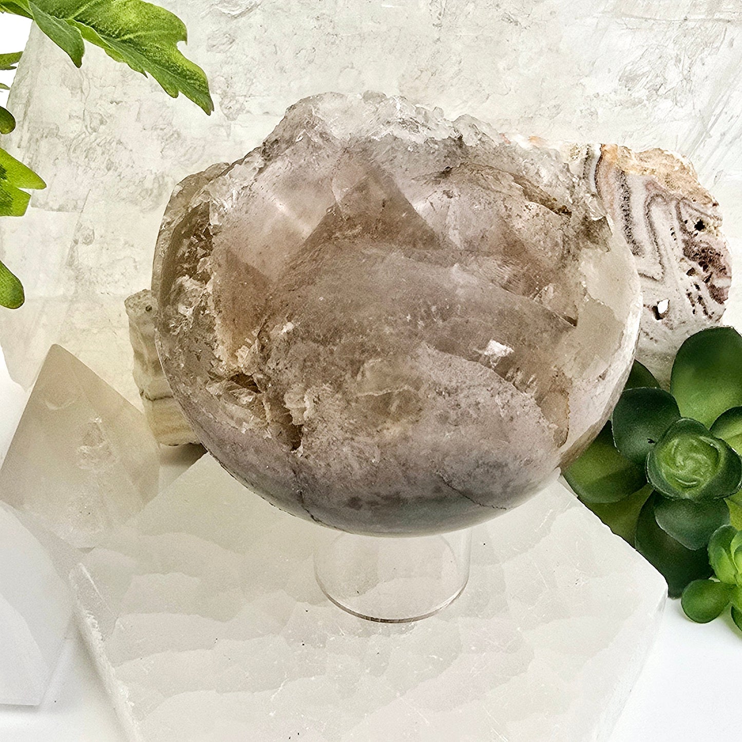 Crystal Quartz Cluster with Calcite Sphere - One-of-a-Kind back view