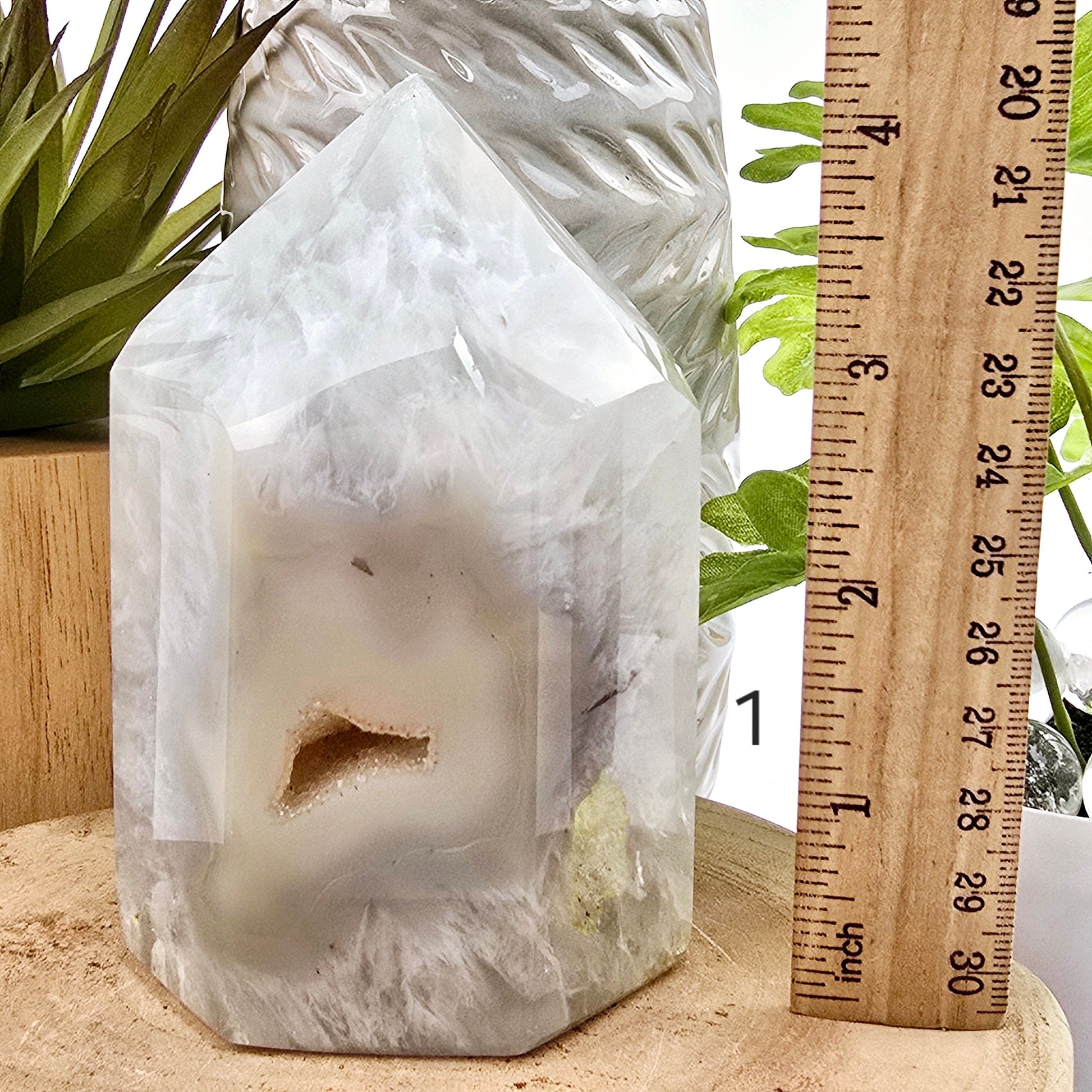 Agate Druzy Geode Polished Crystal Point - You Choose #2 variant 1 labeled with ruler for size reference