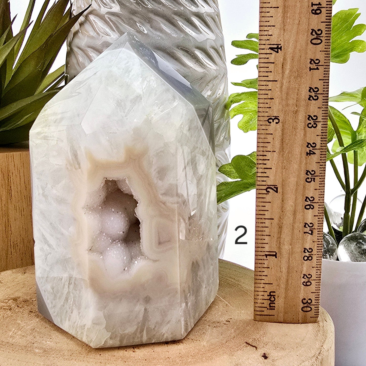 Agate Druzy Geode Polished Crystal Point - You Choose #2 variant 2 labeled with ruler for size reference