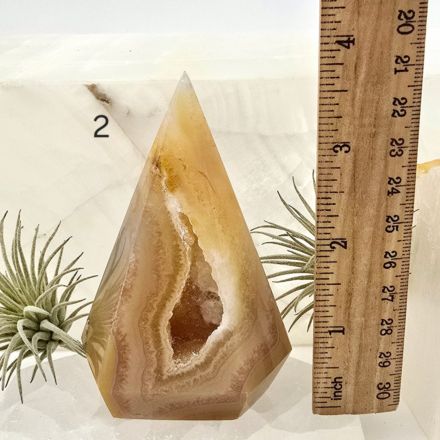 Agate Druzy Geode Long Wide Crystal Point Cut Base - You Choose #1 variant 2 labeled with ruler for size reference