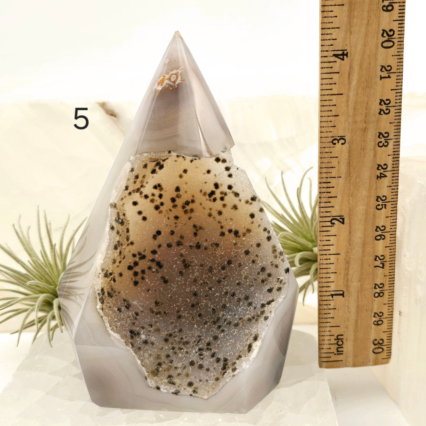 Agate Druzy Geode Long Wide Crystal Point Cut Base - You Choose #1 variant 5 labeled with ruler for size reference