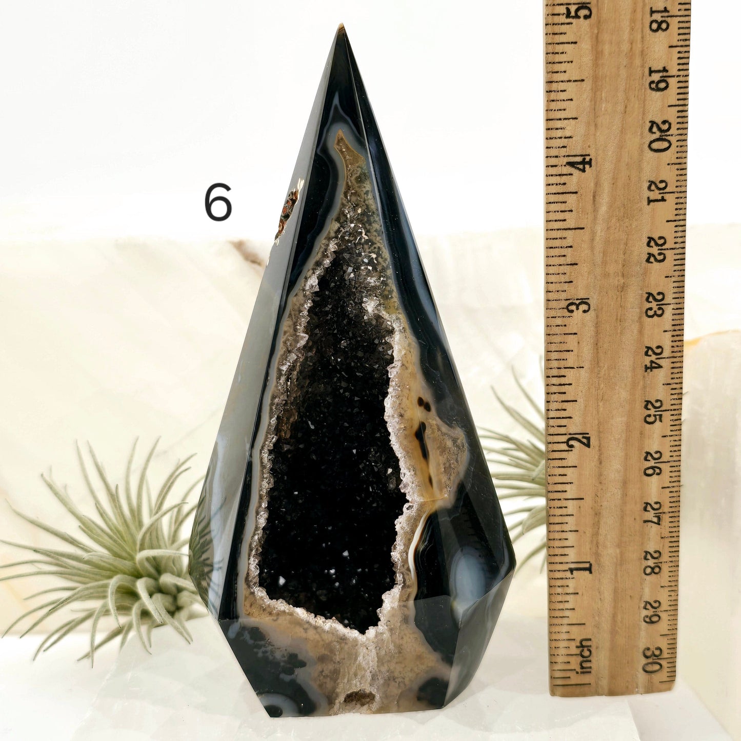 Agate Druzy Geode Long Wide Crystal Point Cut Base - You Choose #1 variant 6 labeled with ruler for size reference