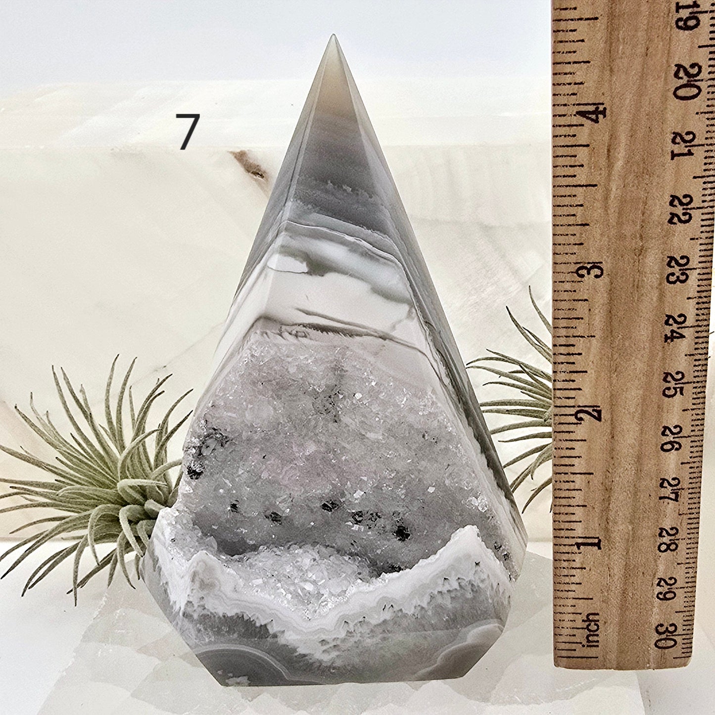 Agate Druzy Geode Long Wide Crystal Point Cut Base - You Choose #1 variant 7 labeled with ruler for size reference