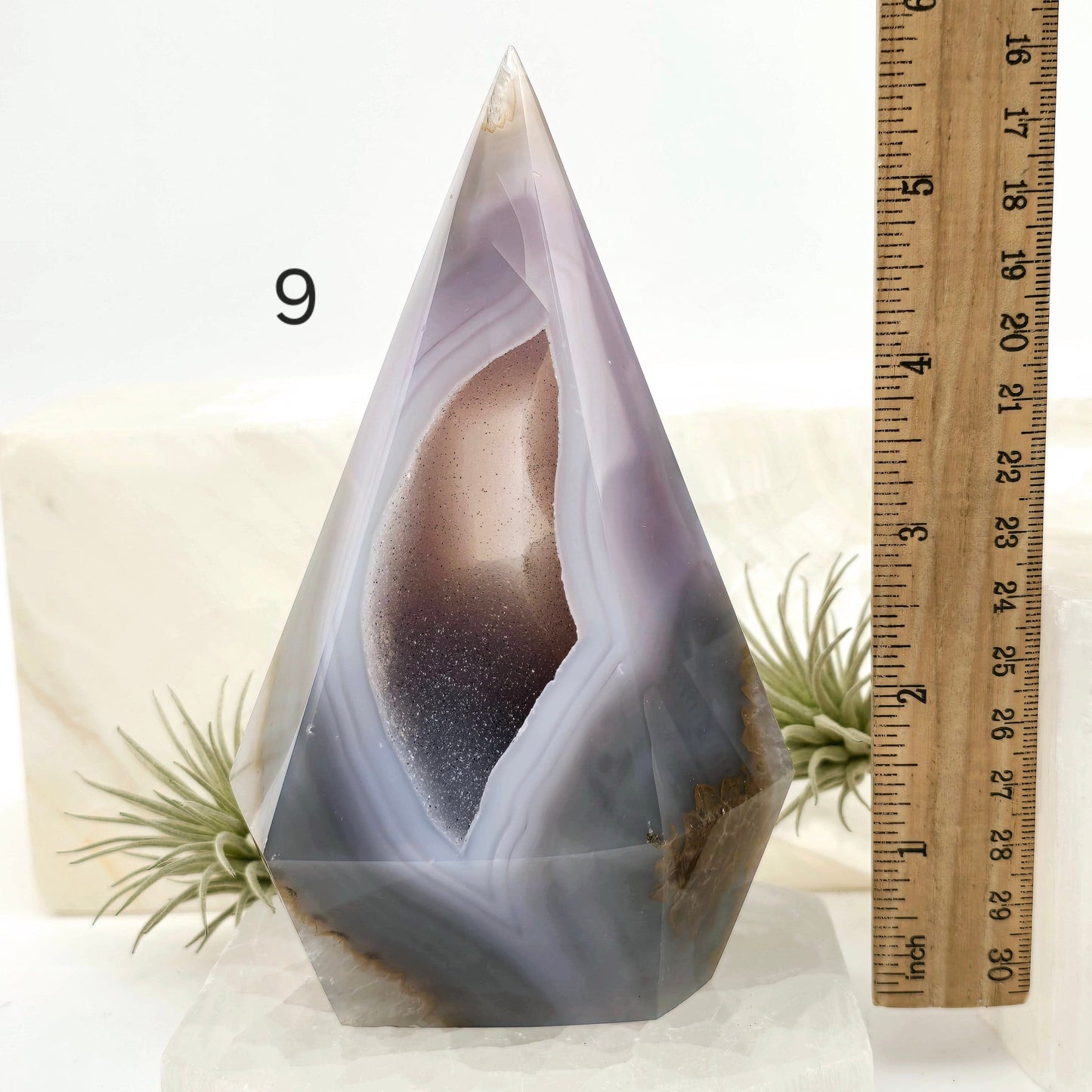 Agate Druzy Geode Long Wide Crystal Point Cut Base - You Choose #1 variant 9 labeled with ruler for size reference