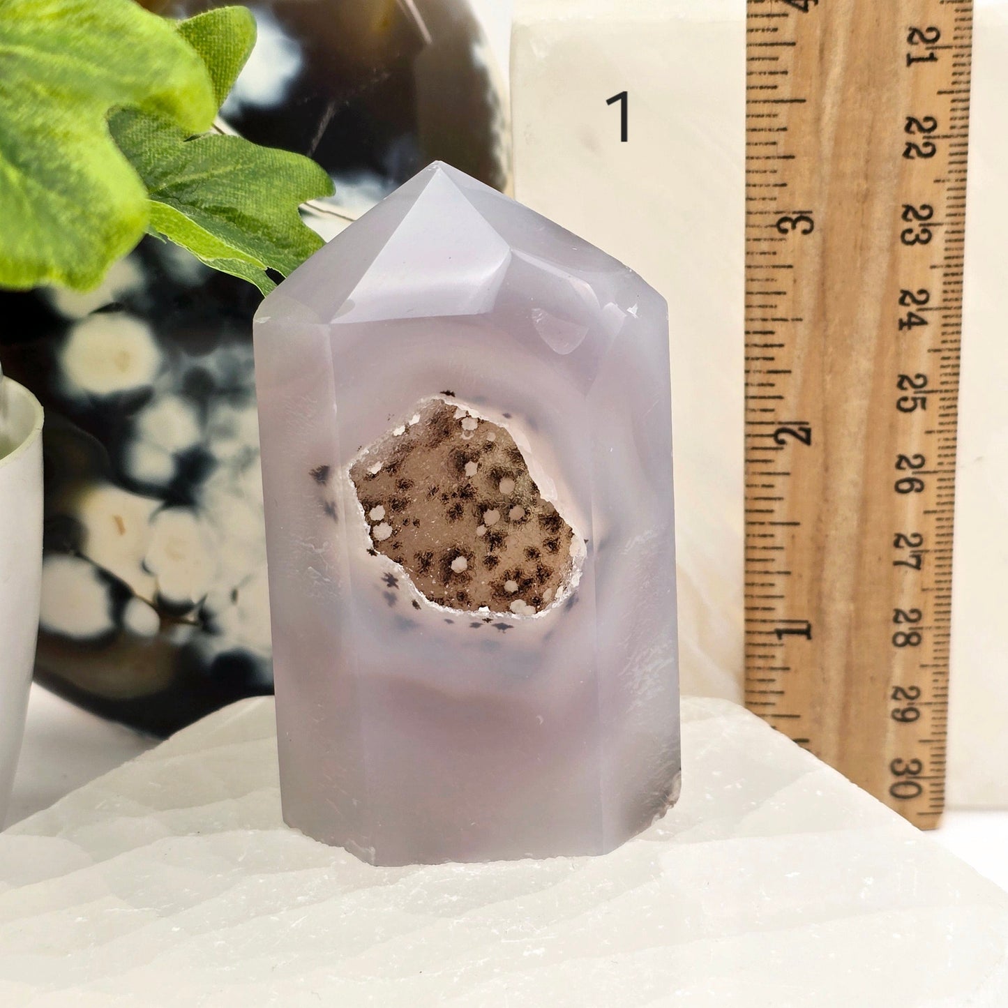 Agate Druzy Geode Polished Crystal Point - You Choose #3 variant 1 labeled with ruler for size reference