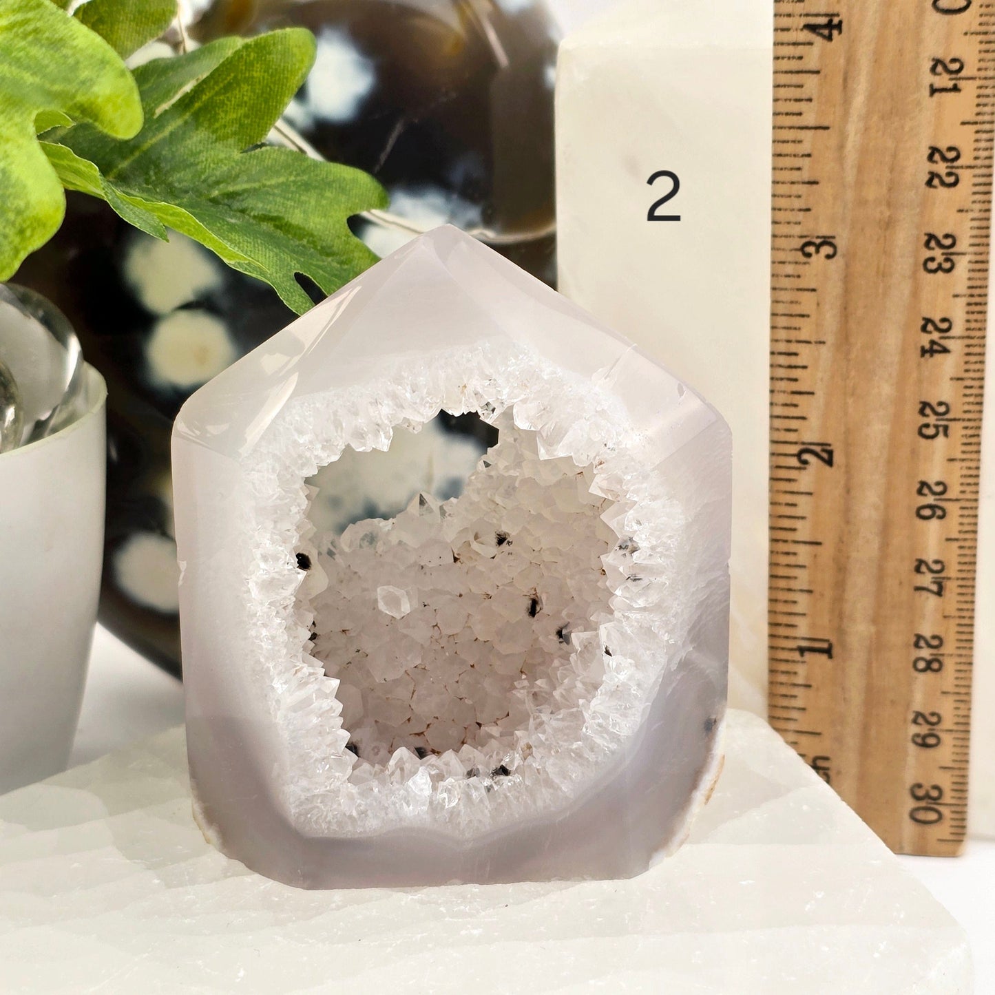 Agate Druzy Geode Polished Crystal Point - You Choose #3 variant 2 labeled with ruler for size reference