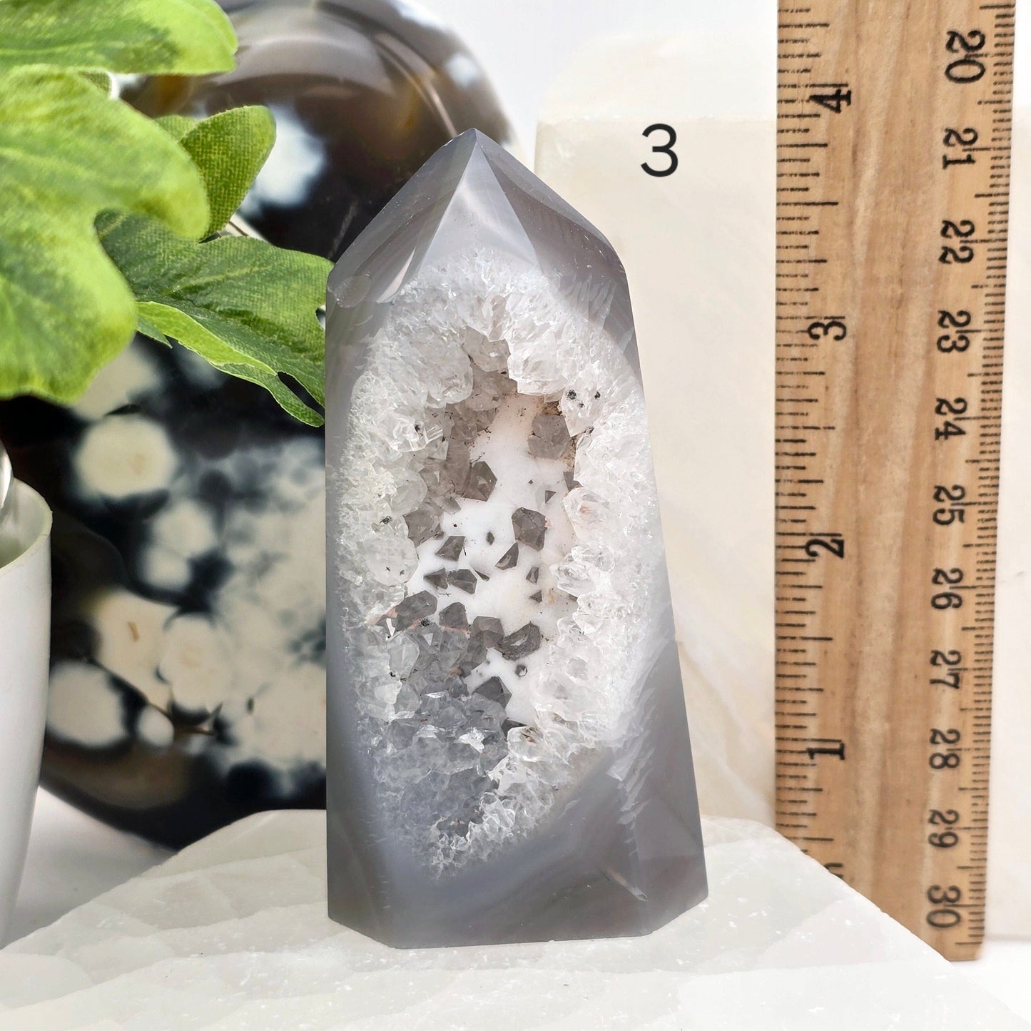Agate Druzy Geode Polished Crystal Point - You Choose #3 variant 3 labeled with ruler for size reference