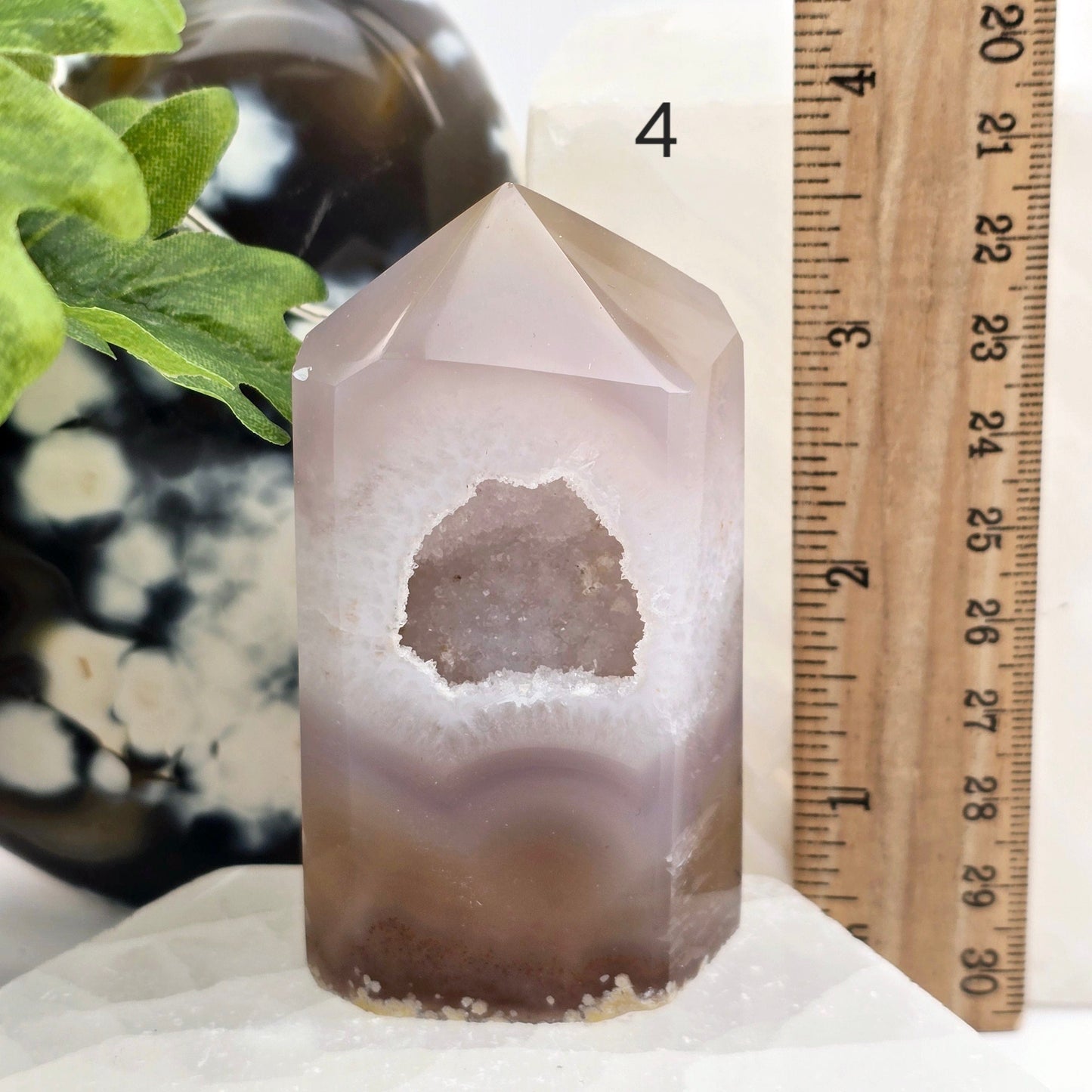 Agate Druzy Geode Polished Crystal Point - You Choose #3 variant 4 labeled with ruler for size reference