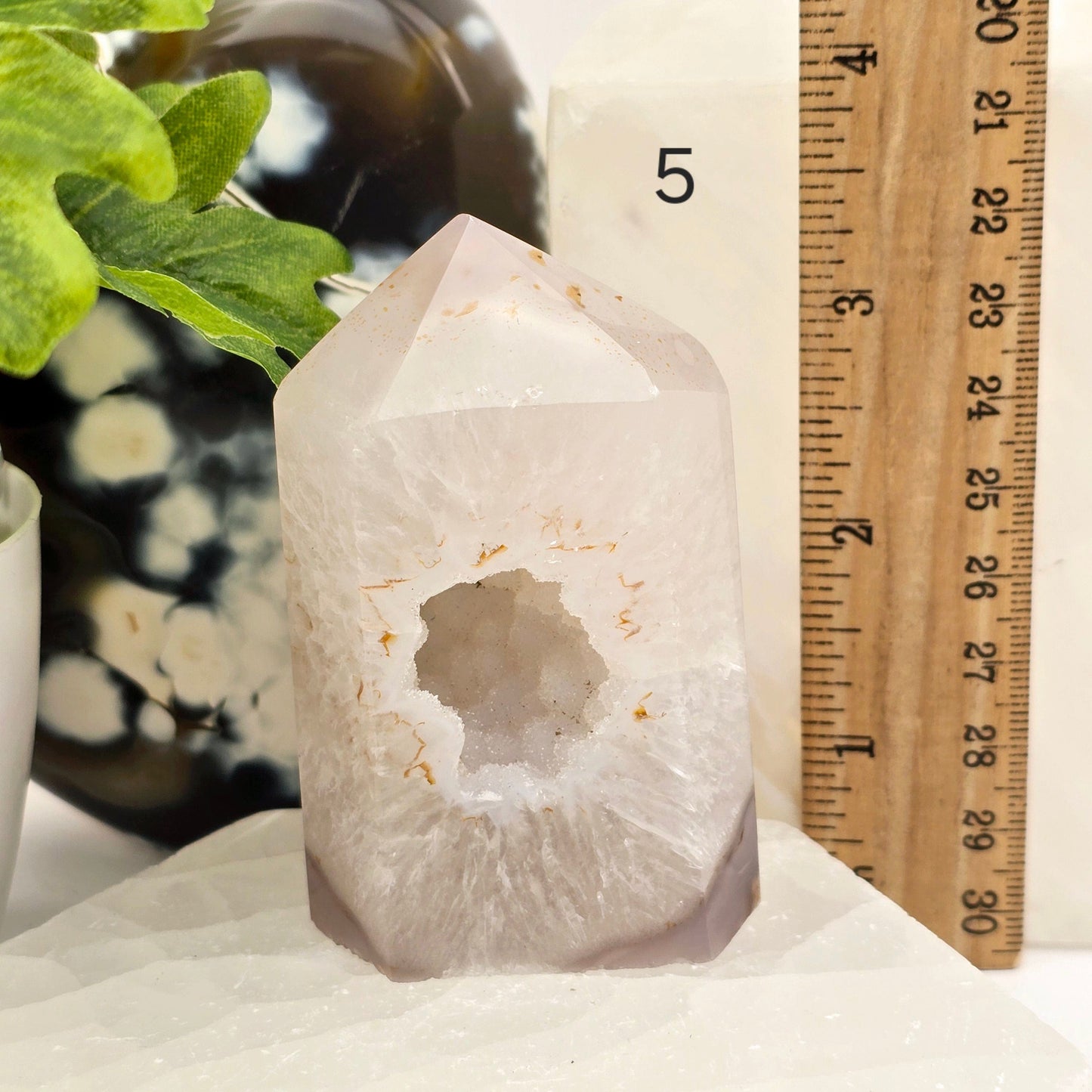 Agate Druzy Geode Polished Crystal Point - You Choose #3 variant 5 labeled with ruler for size reference
