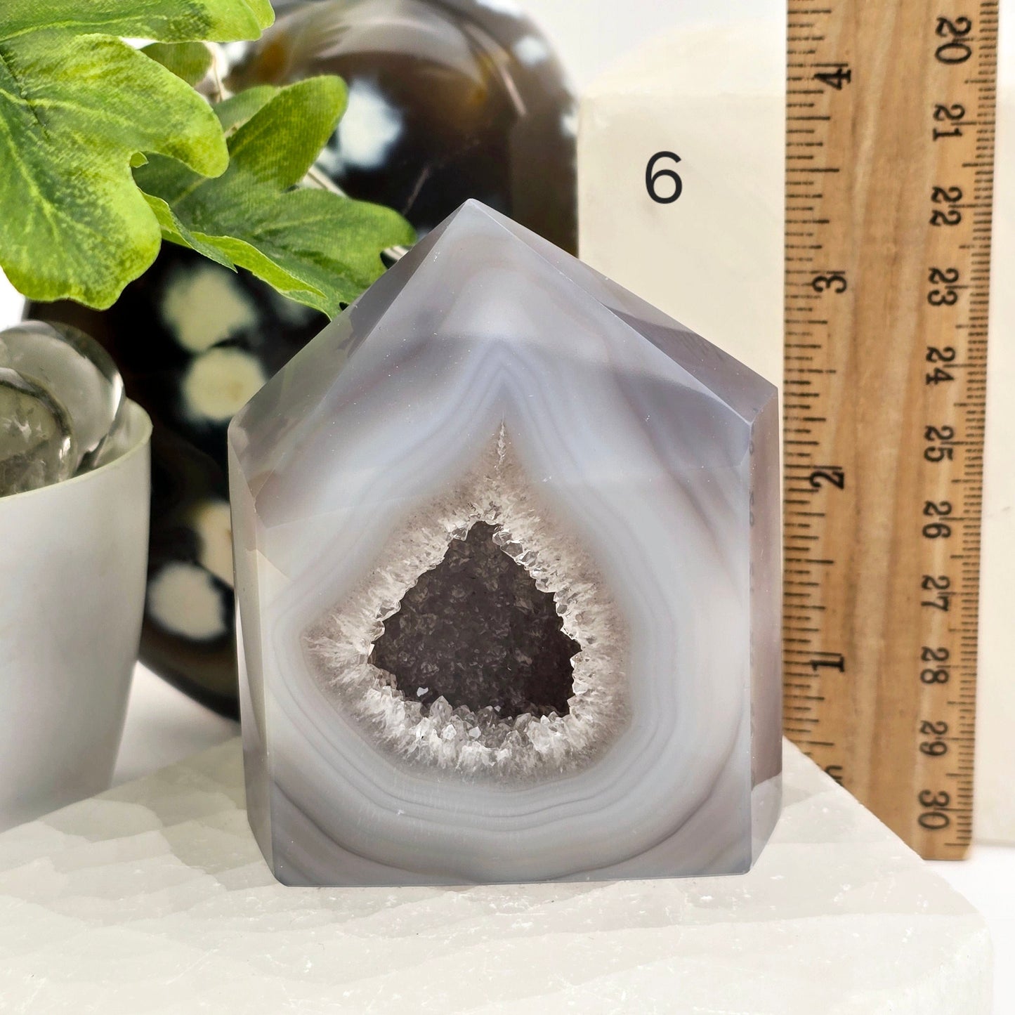 Agate Druzy Geode Polished Crystal Point - You Choose #3 variant 6 labeled with ruler for size reference