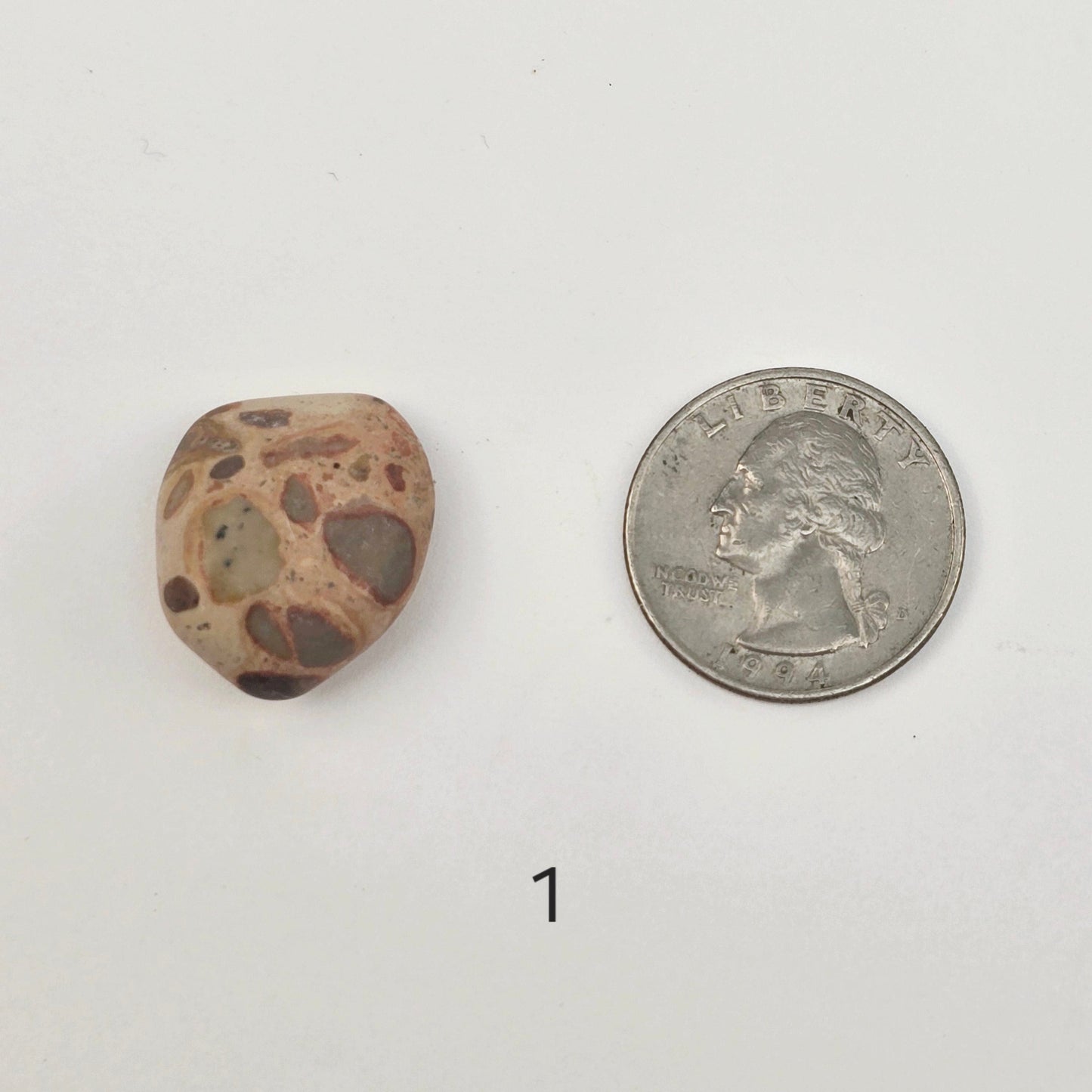 Leopard Skin Jasper Small Tumbled Stone - Tumbled Crystal - You Choose Quantity 1, 5, 10 - 1 quantity labeled with quarter for size reference