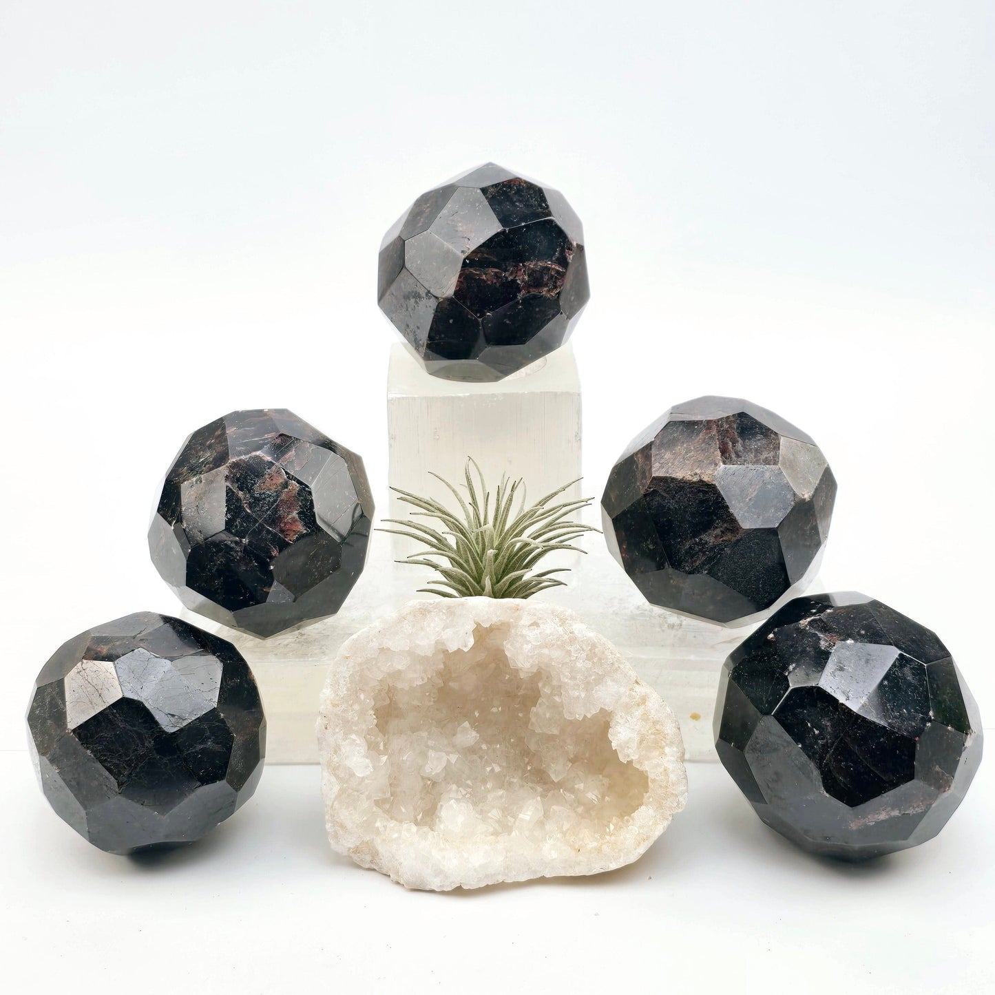 Garnet - Giant Faceted Garnet Crystal Sphere - You Choose - all variants with props and plants