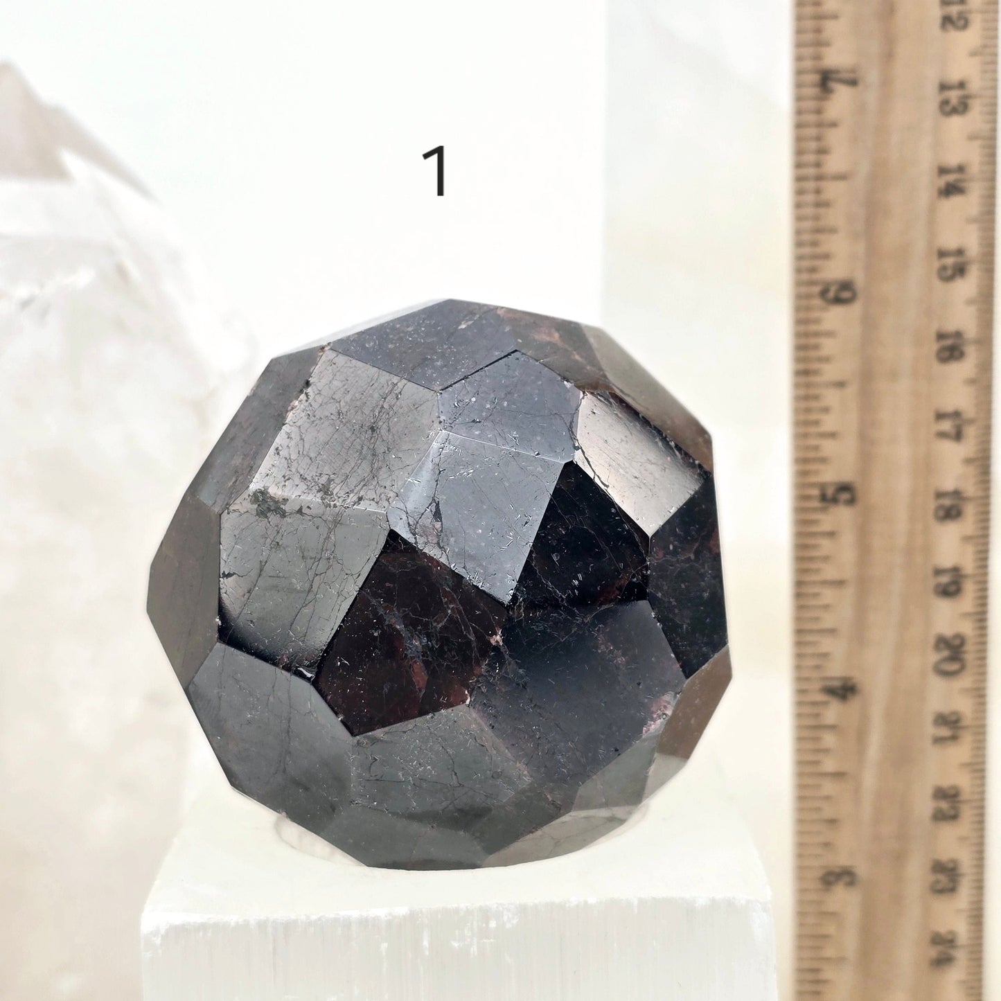 Garnet - Giant Faceted Garnet Crystal Sphere - You Choose variant 1 labeled with ruler for size reference
