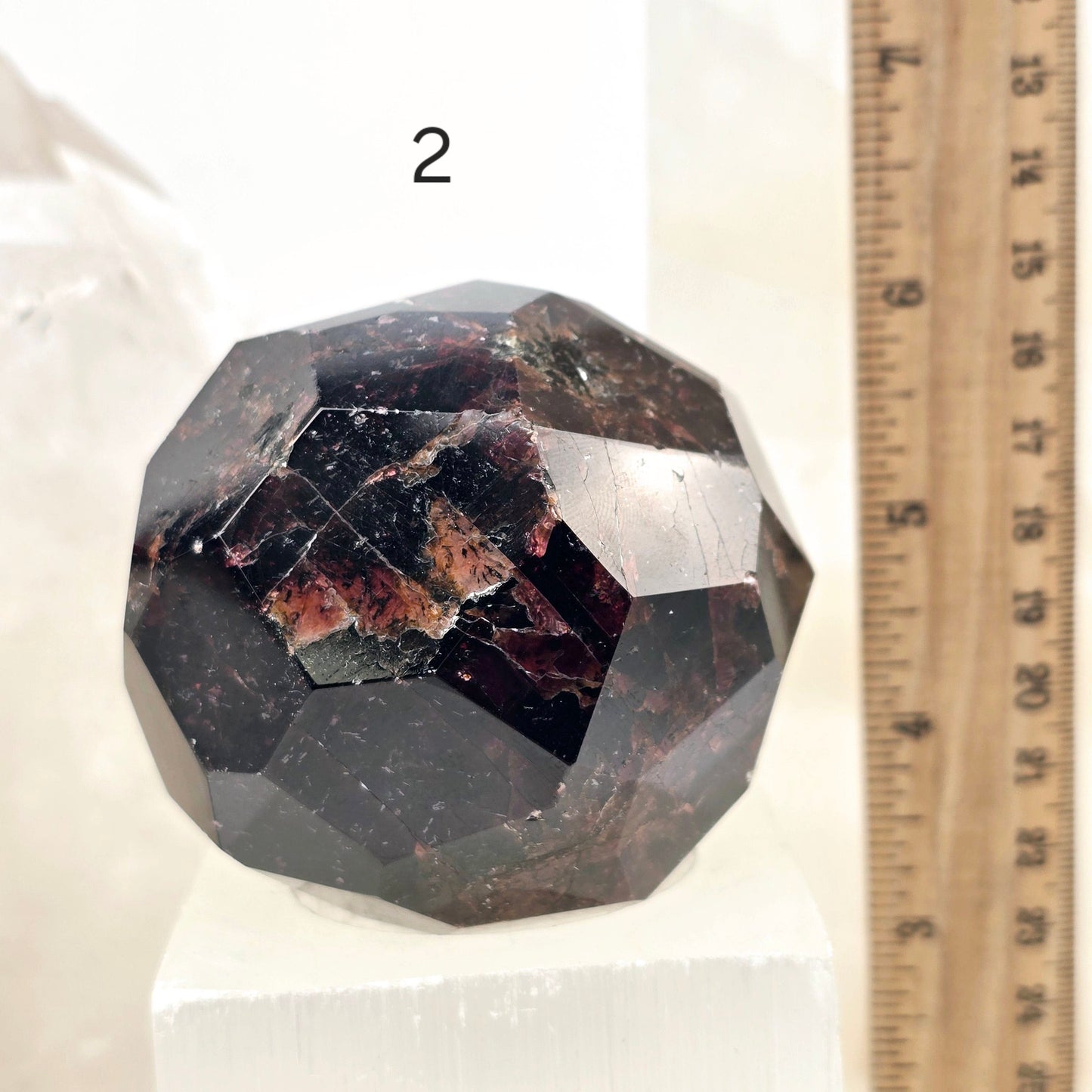 Garnet - Giant Faceted Garnet Crystal Sphere - You Choose variant 2 labeled with ruler for size reference
