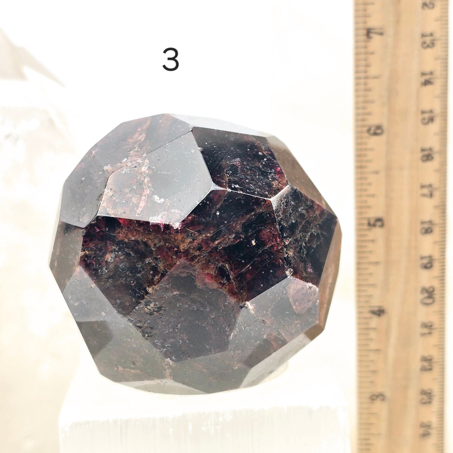 Garnet - Giant Faceted Garnet Crystal Sphere - You Choose variant 3 labeled with ruler for size reference