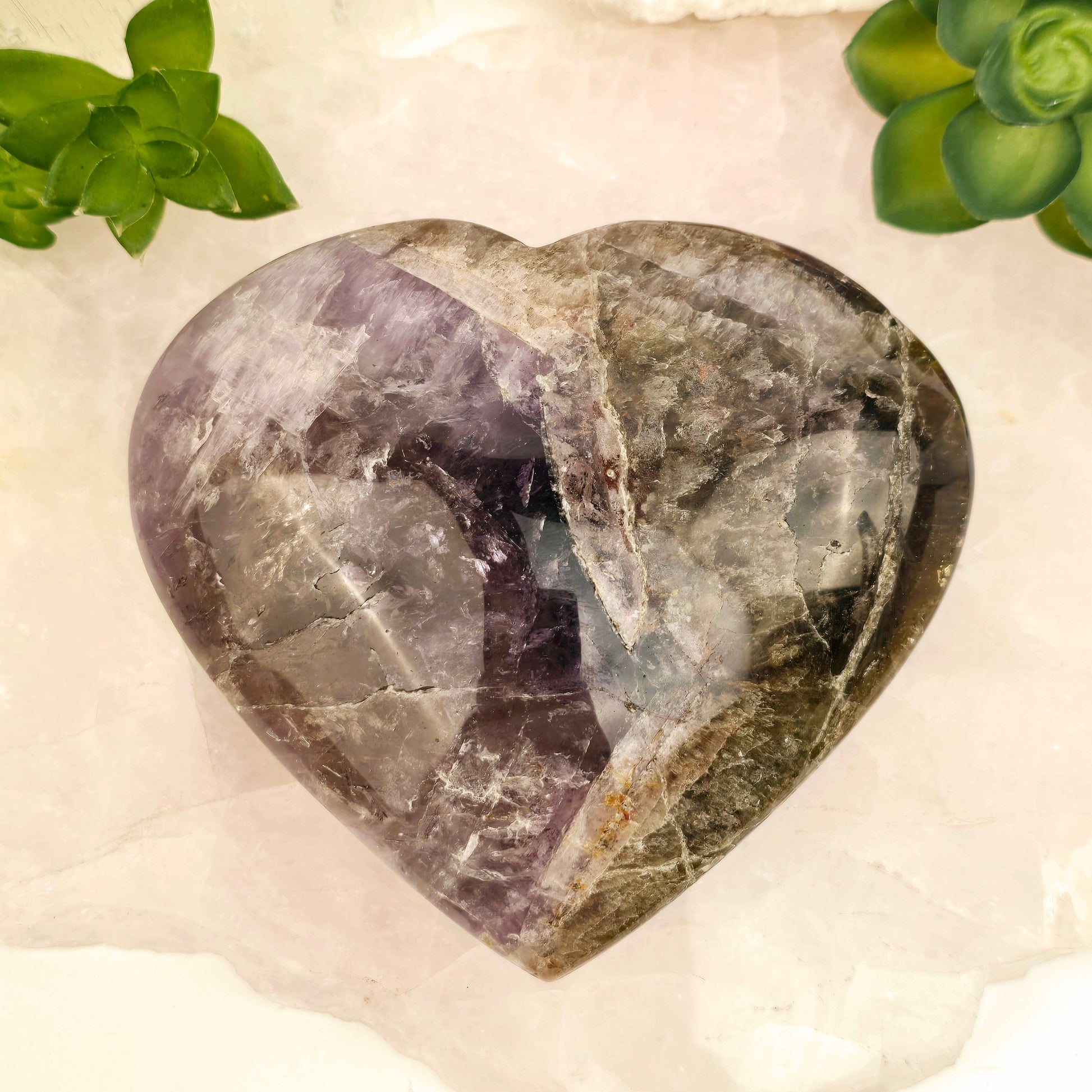Super Seven Polished Crystal Heart - One-of-a-Kind #1 top view front view