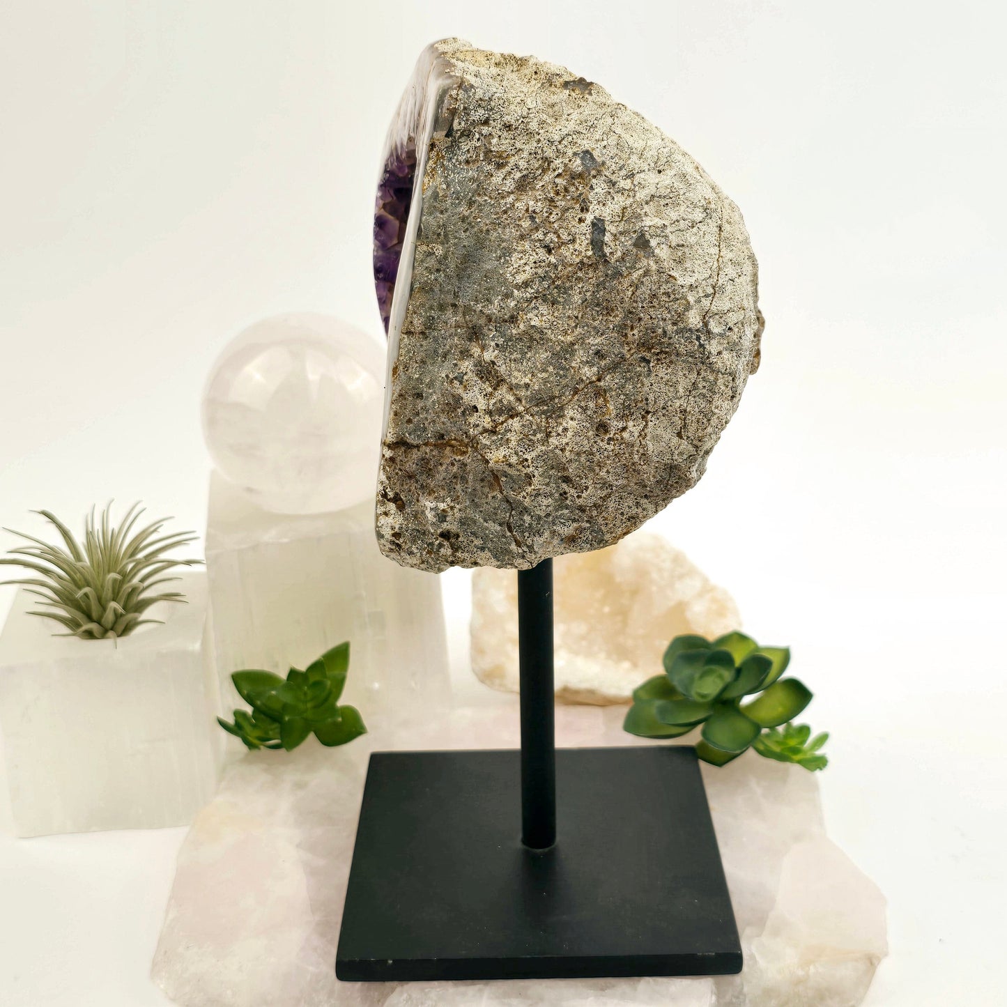 Amethyst Crystal Geode on Metal Stand - One-of-a-Kind #1 side view