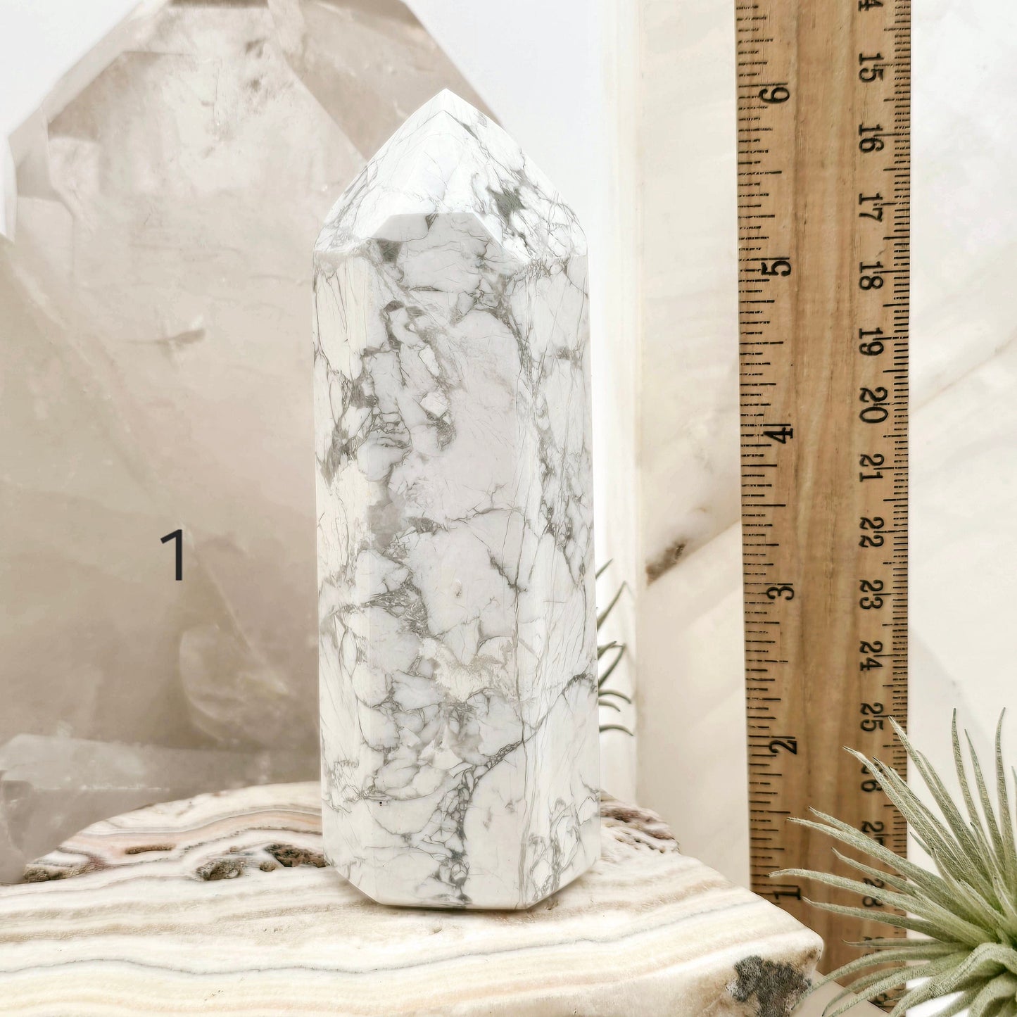 White Howlite Crystal Obelisk - You Choose #1 variant 1 labeled with ruler for size reference