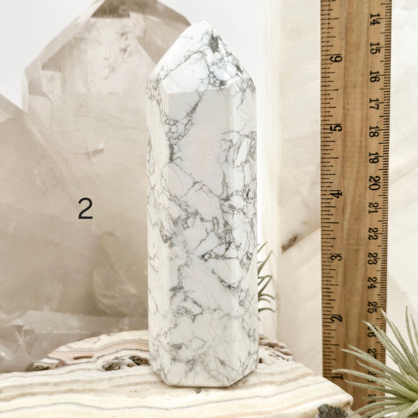 White Howlite Crystal Obelisk - You Choose #1 variant 2 labeled with ruler for size reference