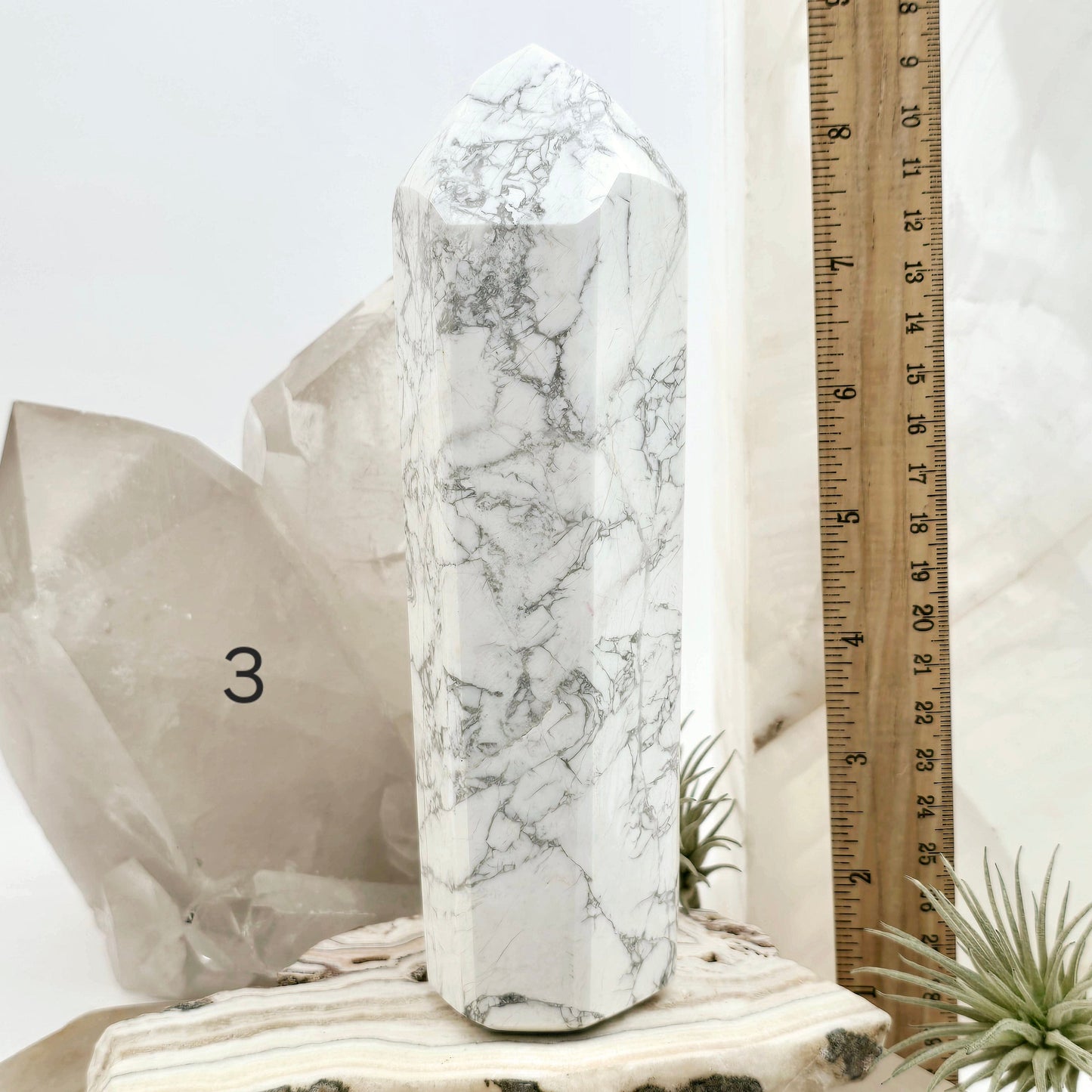 White Howlite Crystal Obelisk - You Choose #1 variant 3 labeled with ruler for size reference