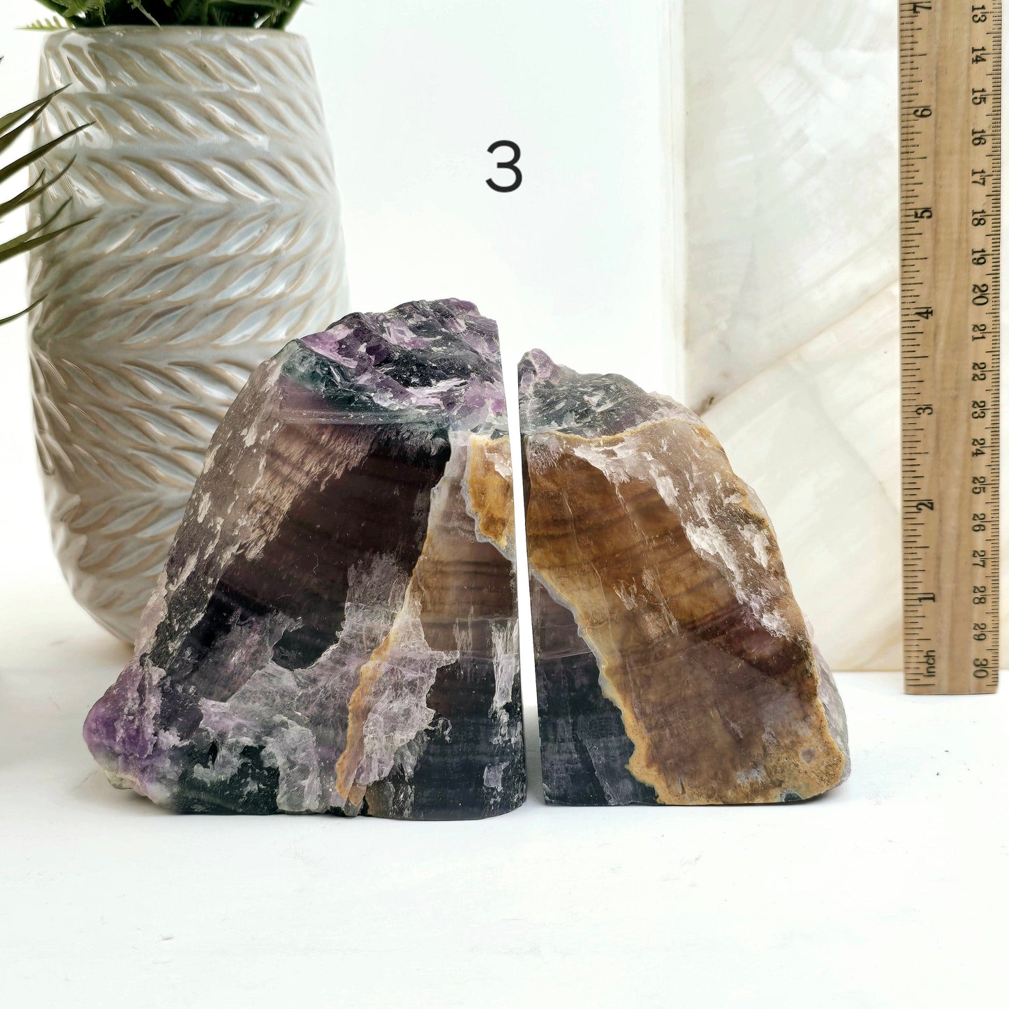 Fluorite Semi Polished Crystal Bookends - As Is - You Choose #2 variant 3 labeled with ruler for size reference