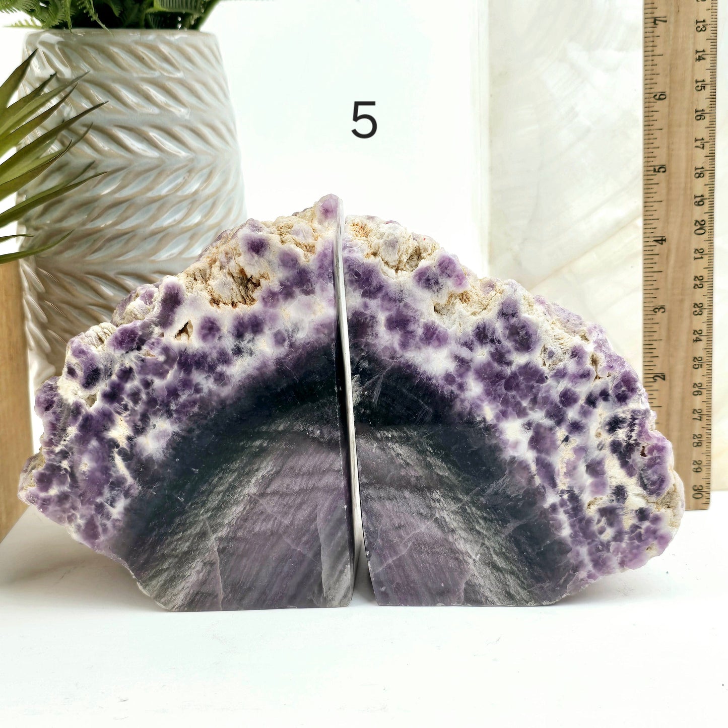 Fluorite Semi Polished Crystal Bookends - As Is - You Choose #2 variant 5 labeled with ruler for size reference