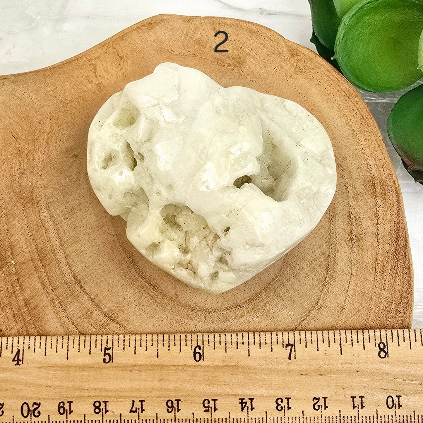 Sulfur Quartz Polished Crystal Cluster Heart - You Choose #1 variant 2 labeled with ruler for size reference