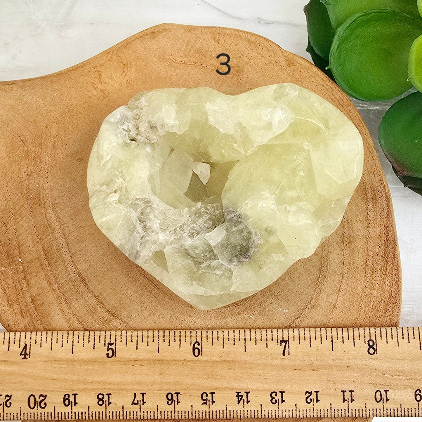 Sulfur Quartz Polished Crystal Cluster Heart - You Choose #1 variant 3 labeled with ruler for size reference