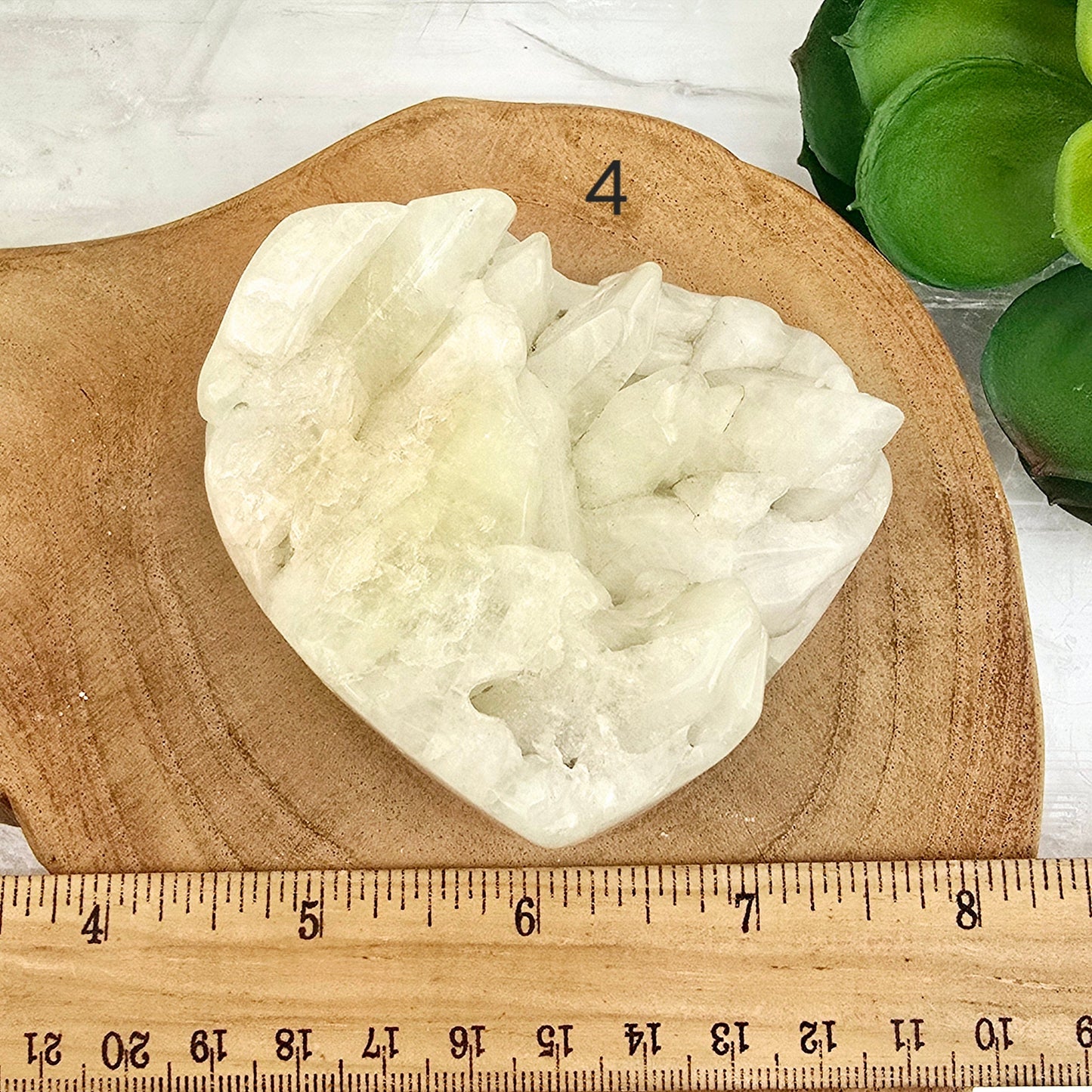 Sulfur Quartz Polished Crystal Cluster Heart - You Choose #1 variant 4 labeled with ruler for size reference