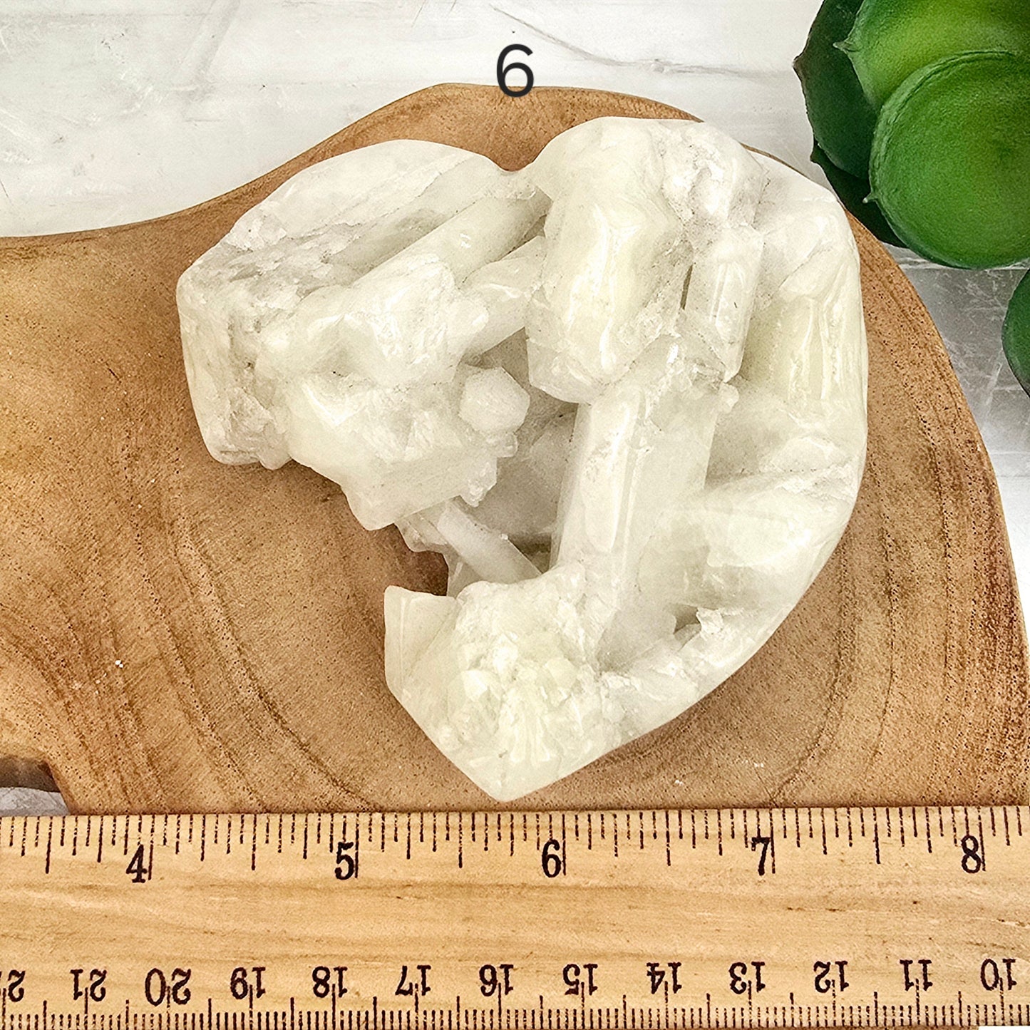 Sulfur Quartz Polished Crystal Cluster Heart - You Choose #1 variant 6 labeled with ruler for size reference