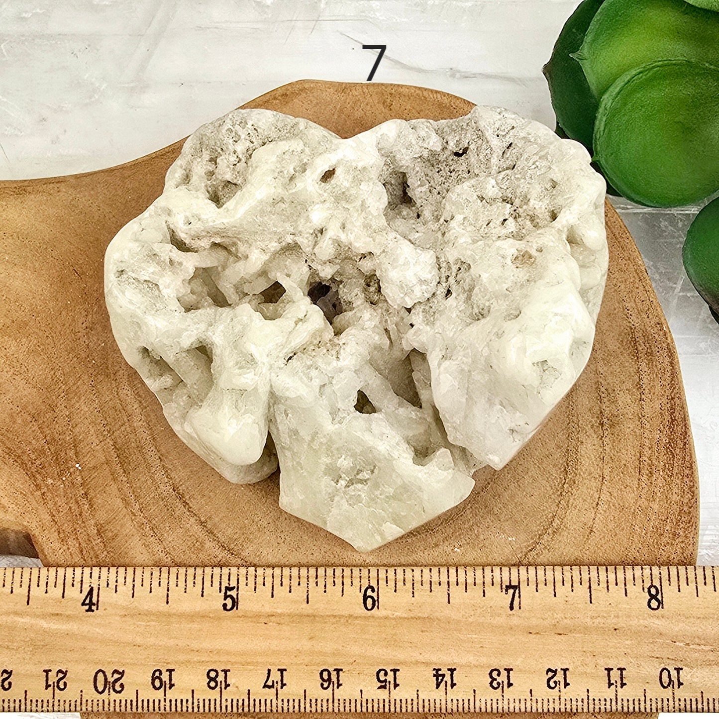 Sulfur Quartz Polished Crystal Cluster Heart - You Choose #1 variant 7 labeled with ruler for size reference