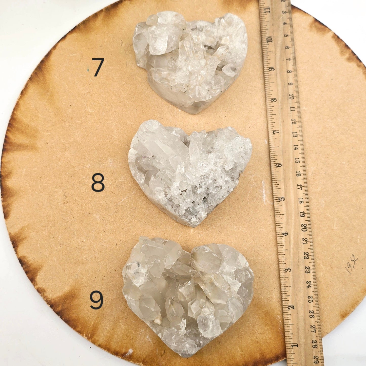 Crystal Quartz Polished Cluster Heart - You Choose #2variants 7, 8, and 9 labeled with ruler for size reference
